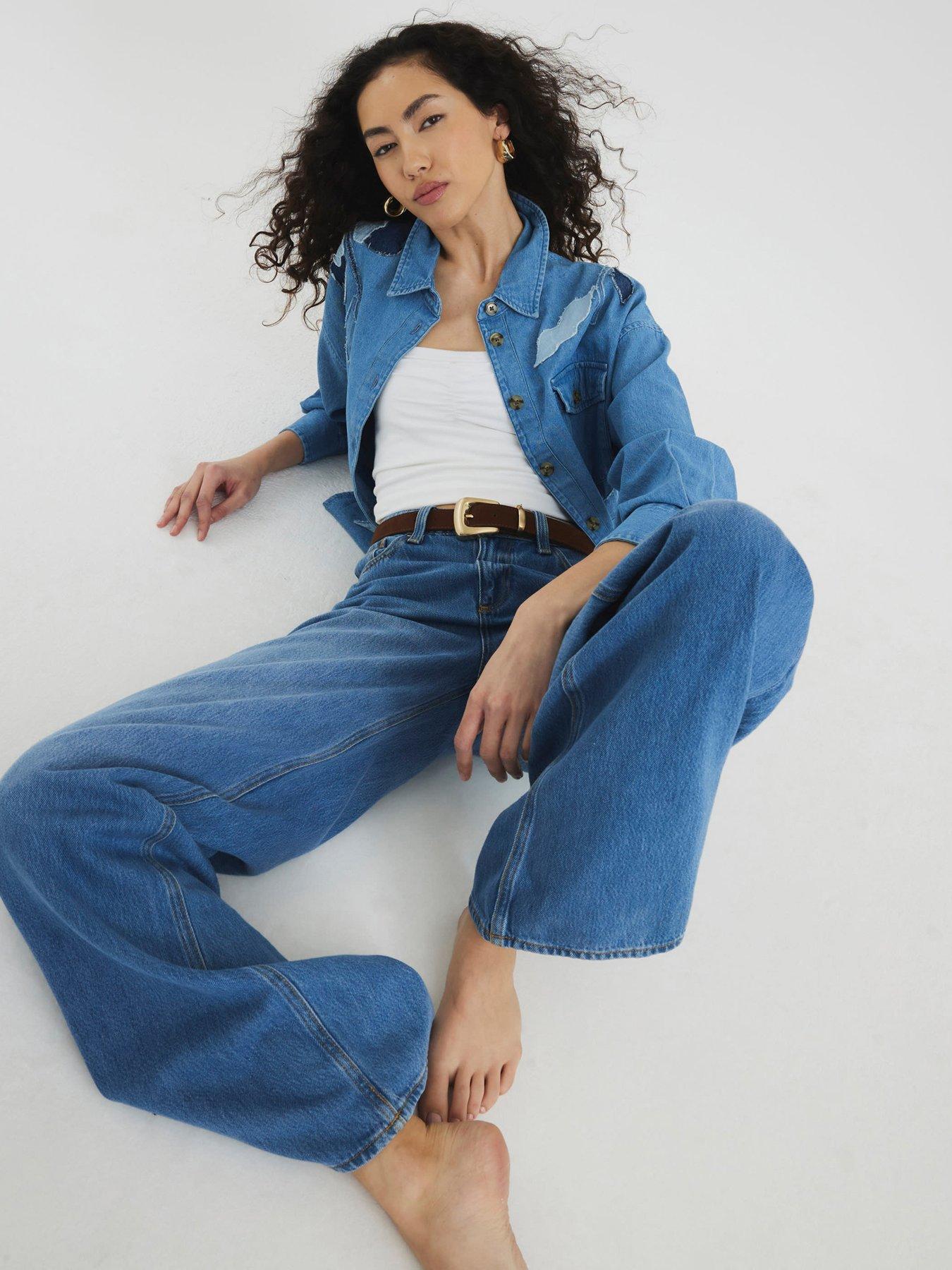  image of river-island-floral-denim-shirt-blue-blue