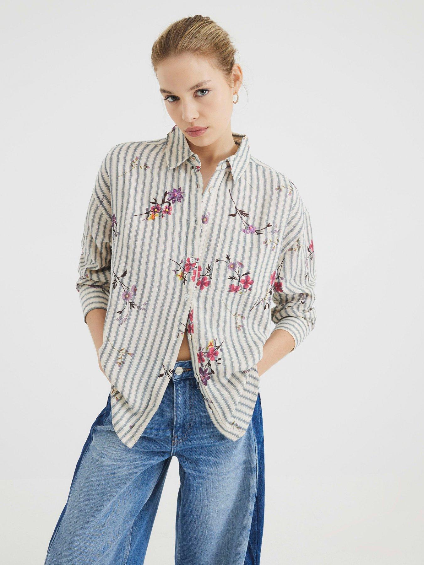 undefined Floral Stripe Shirt - Cream