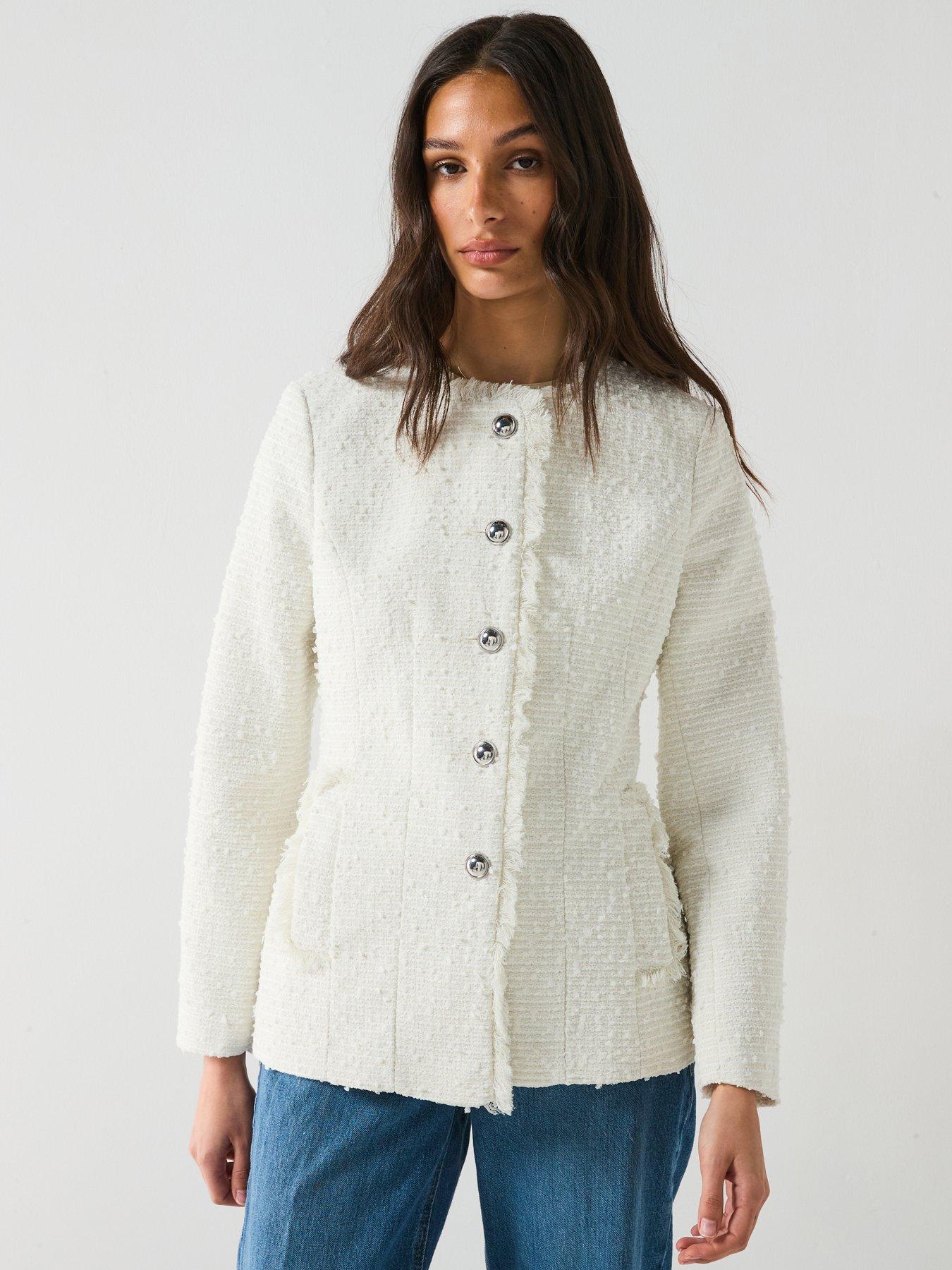  image of river-island-collarless-boucle-jacket-cream