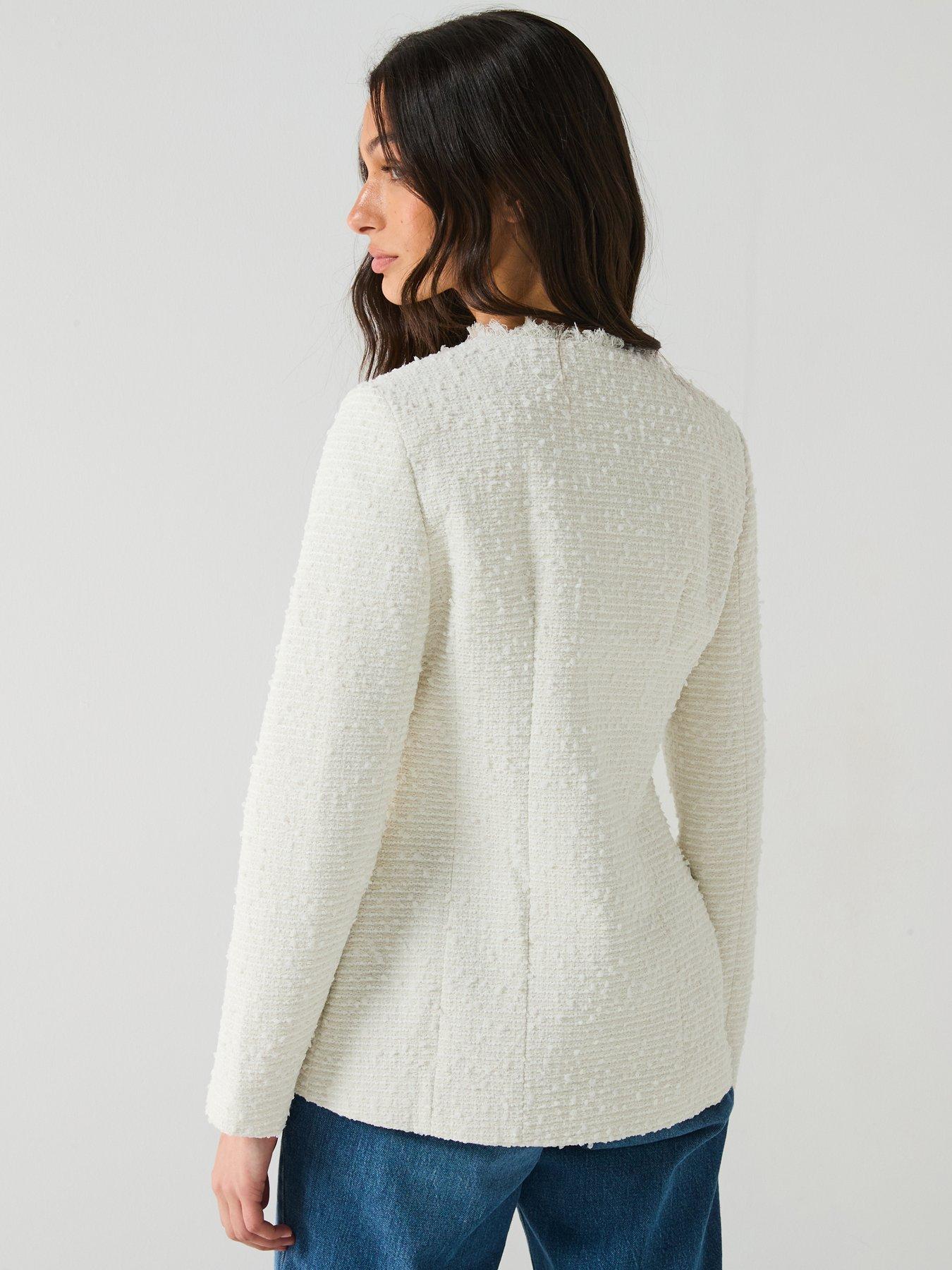 image of river-island-collarless-boucle-jacket-cream