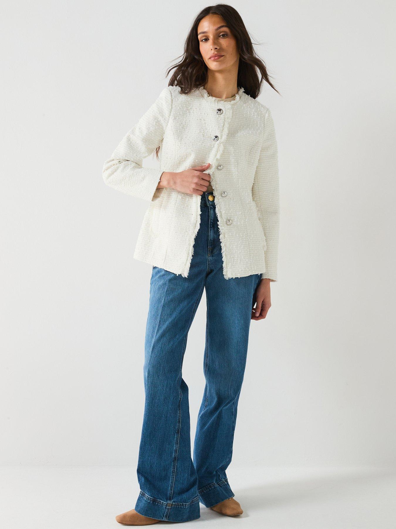  image of river-island-collarless-boucle-jacket-cream