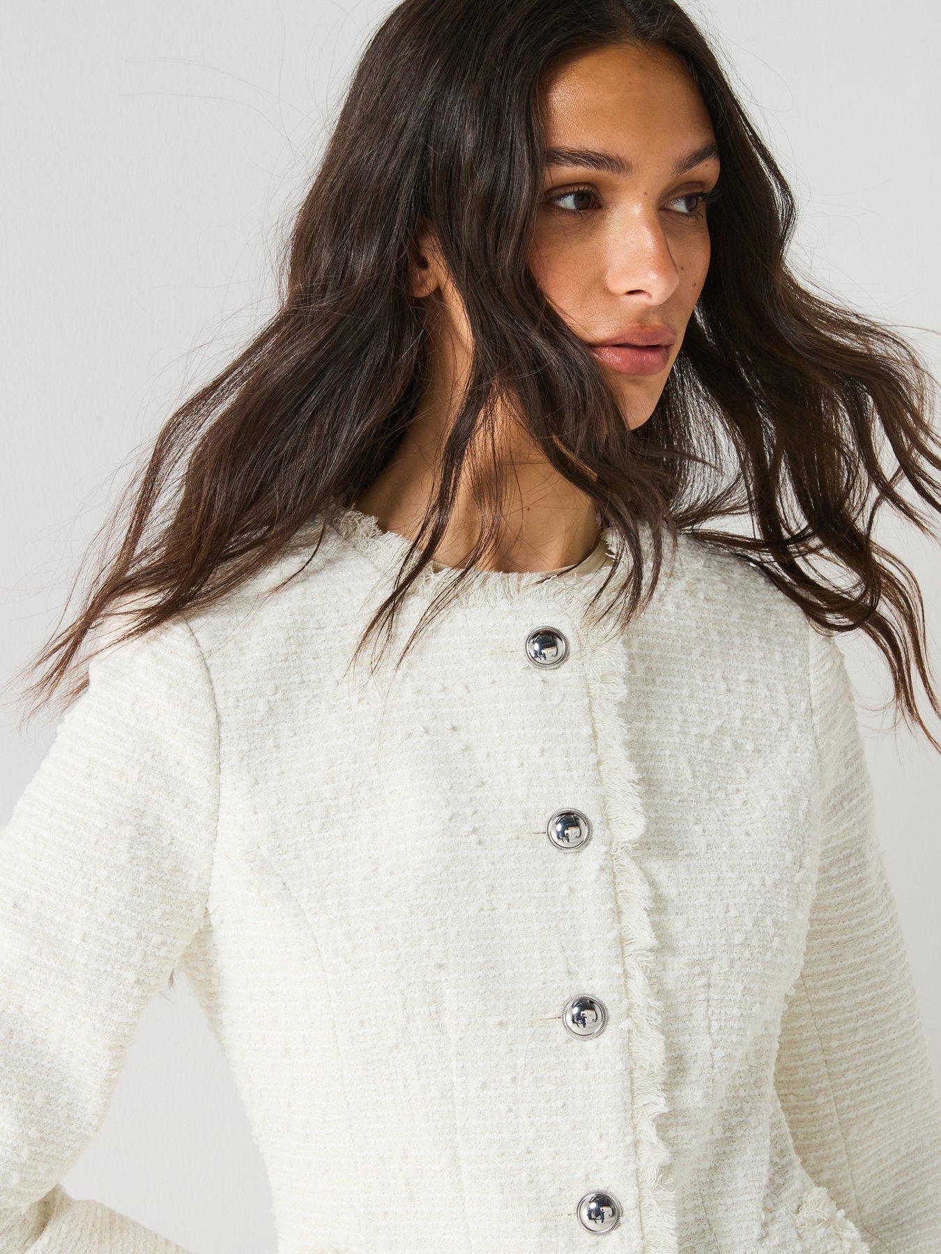  image of river-island-collarless-boucle-jacket-cream