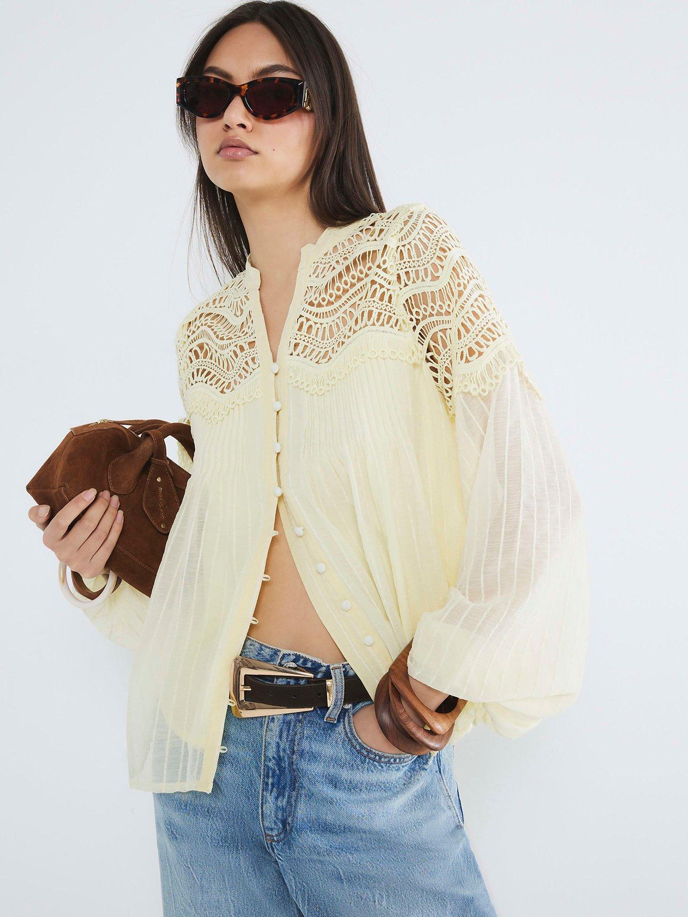 River Island Frill Yoke Blouse - Yellow