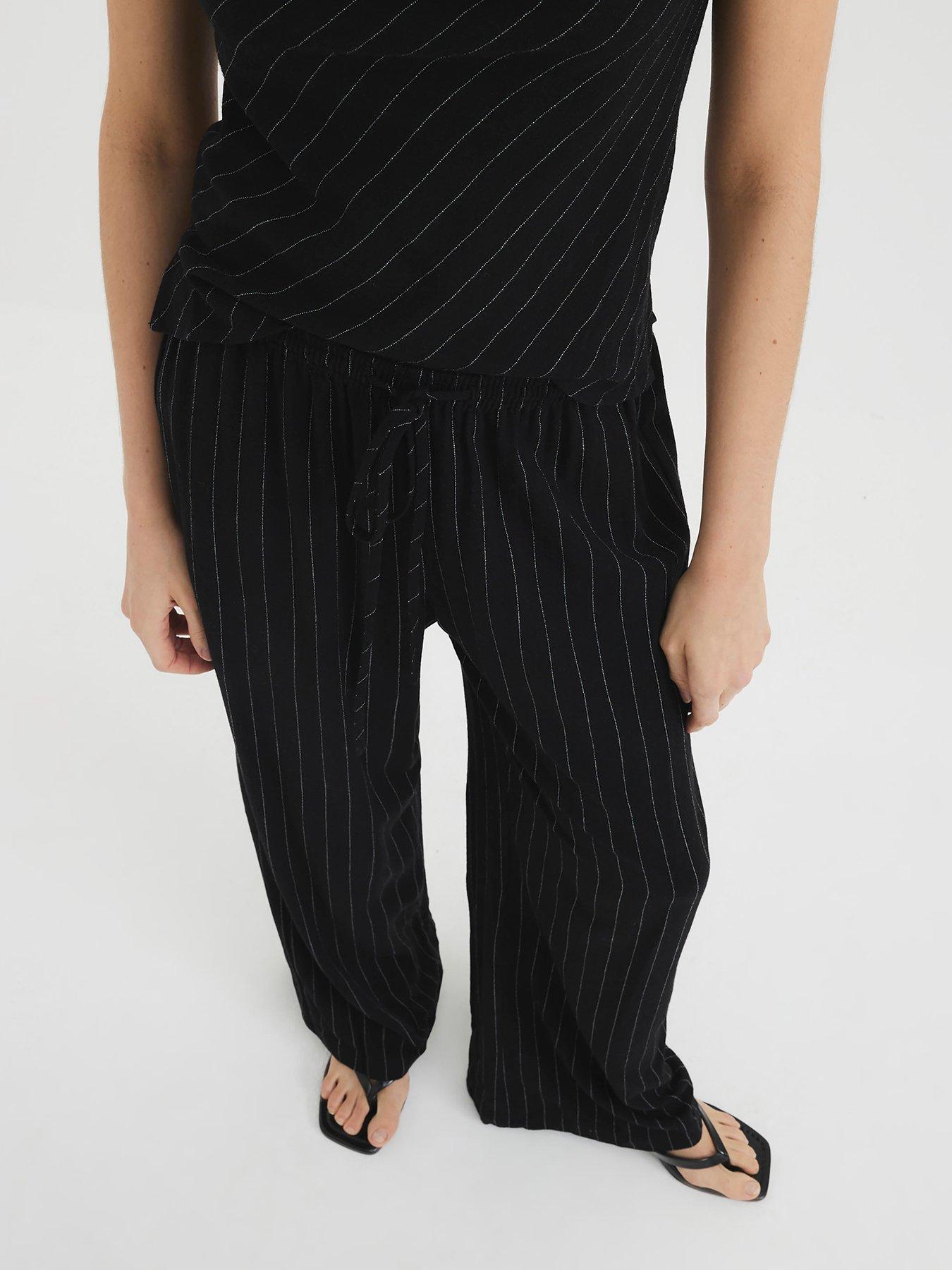 undefined Linen Stripe Trousers - Black Pinstripe