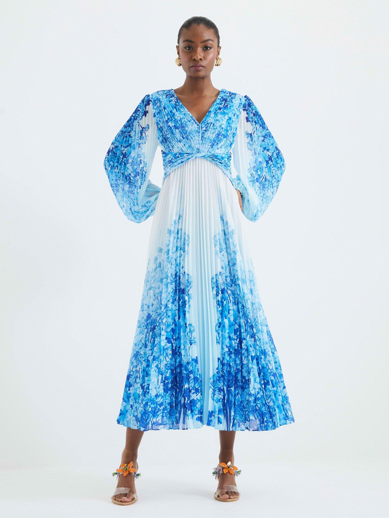 River Island Plisse Twist Dress - Blue