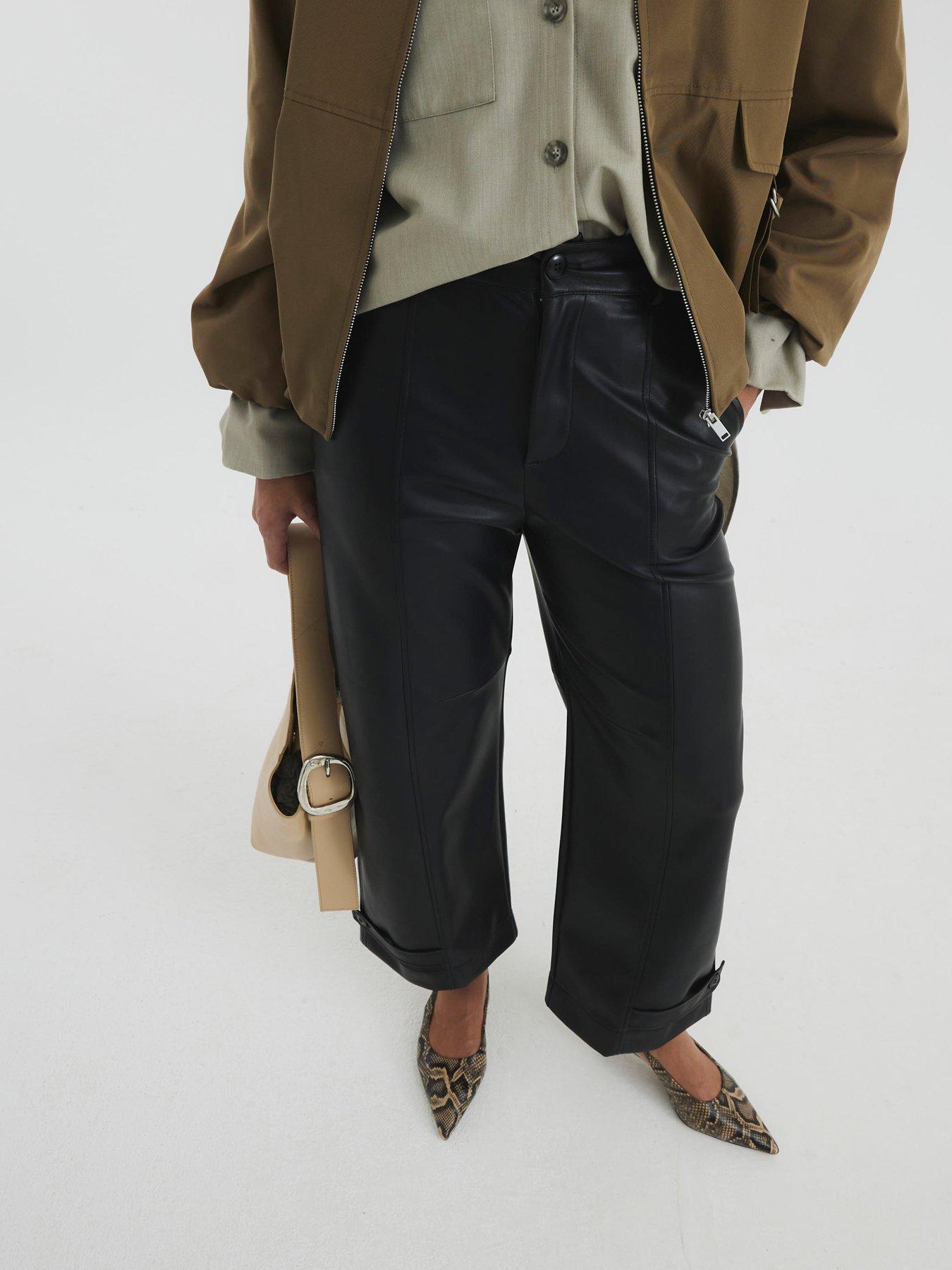 undefined Cuff Detail Wide Leg Trouser - Black