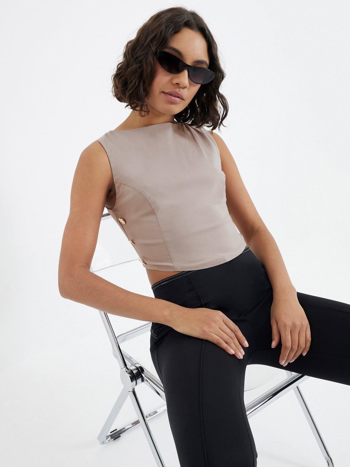 undefined Button Crop Shell Top - Brown
