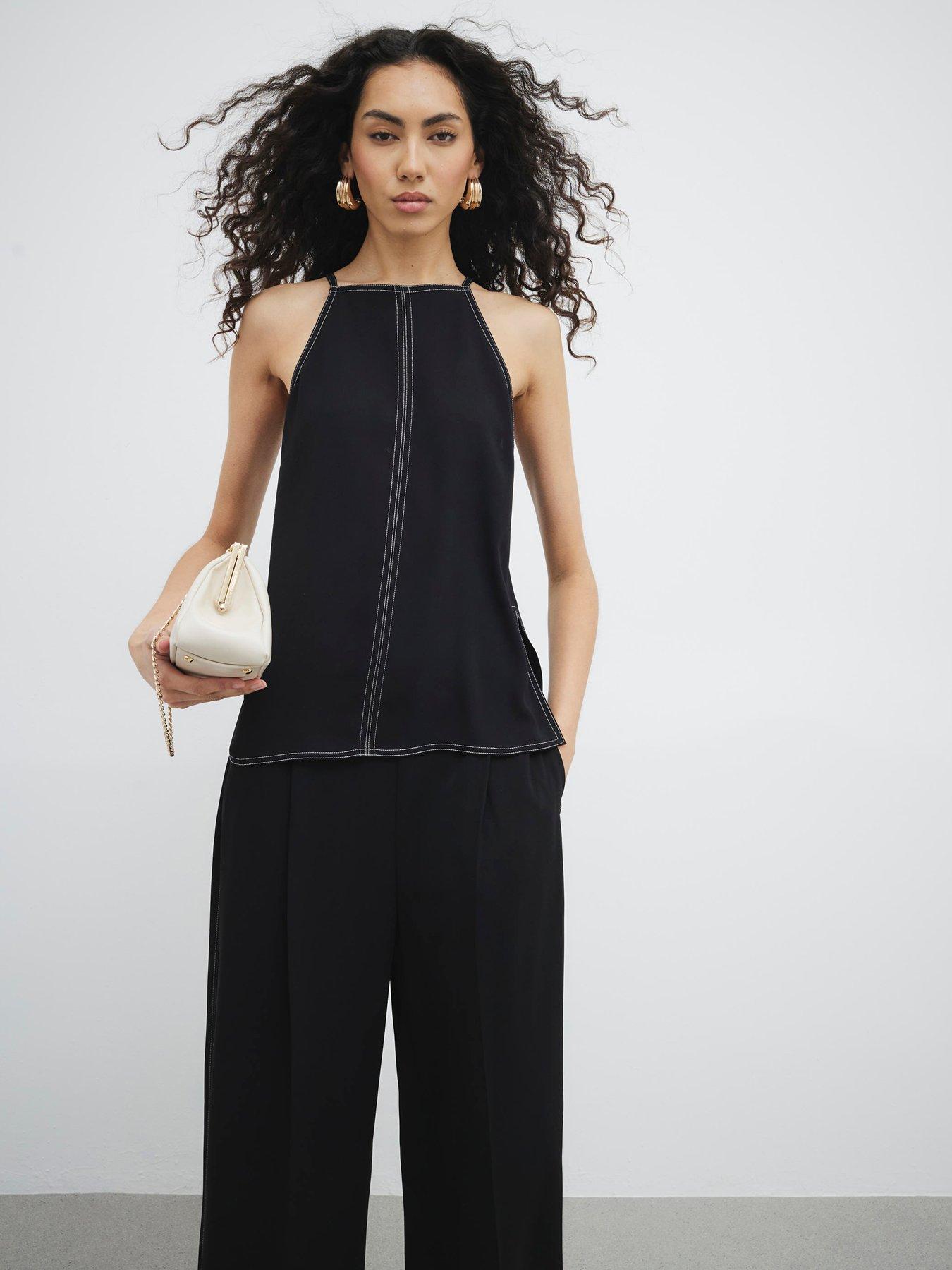 River Island Contrast Stitch Cami Top - Black