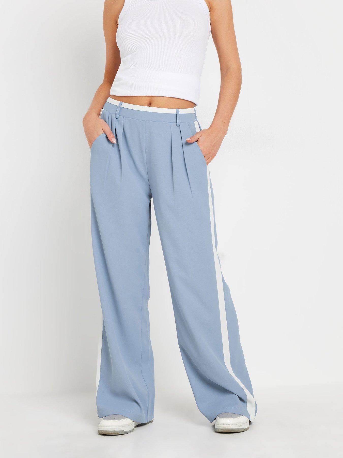  image of pixiegirl-petite-contrast-side-stripe-wide-leg-trousers-blue