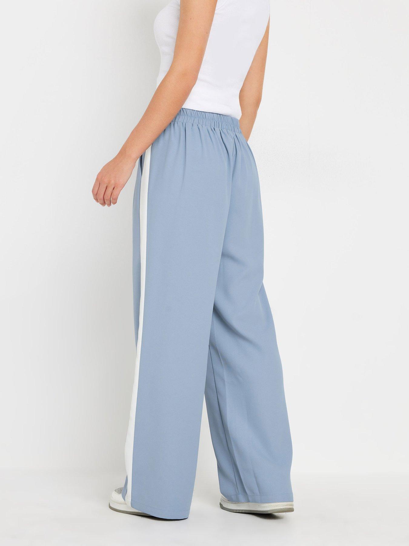  image of pixiegirl-petite-contrast-side-stripe-wide-leg-trousers-blue