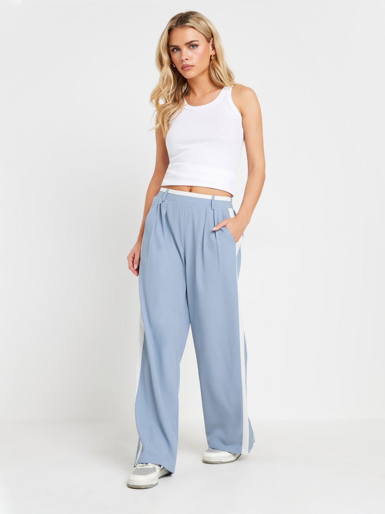  image of pixiegirl-petite-contrast-side-stripe-wide-leg-trousers-blue