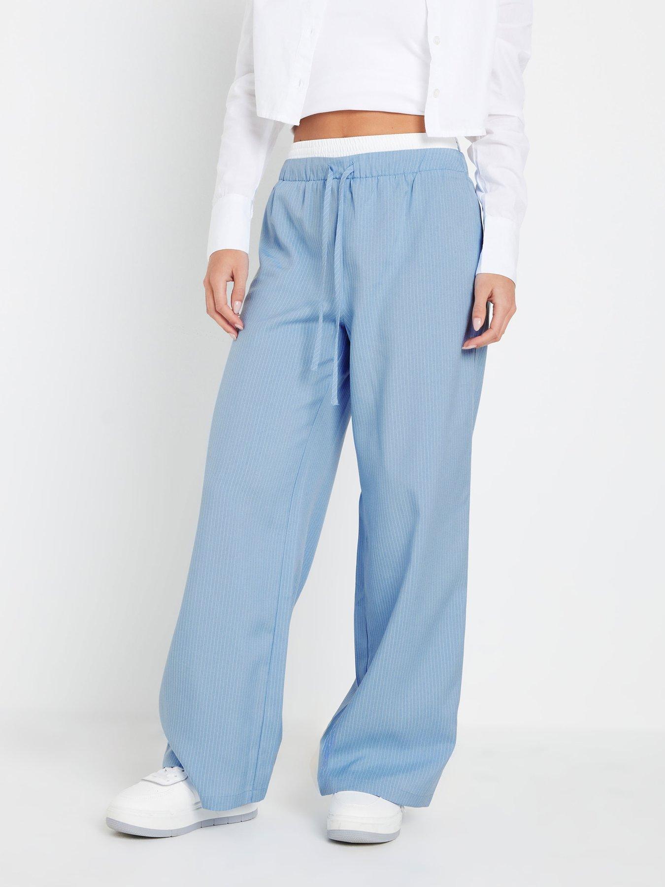 undefined Petite Pinstripe Wide Leg Trousers - Blue