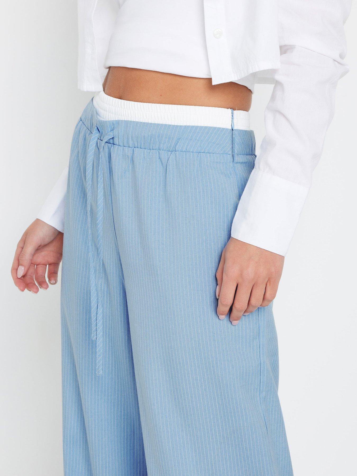 image of pixiegirl-petite-pinstripe-wide-leg-trousers-blue