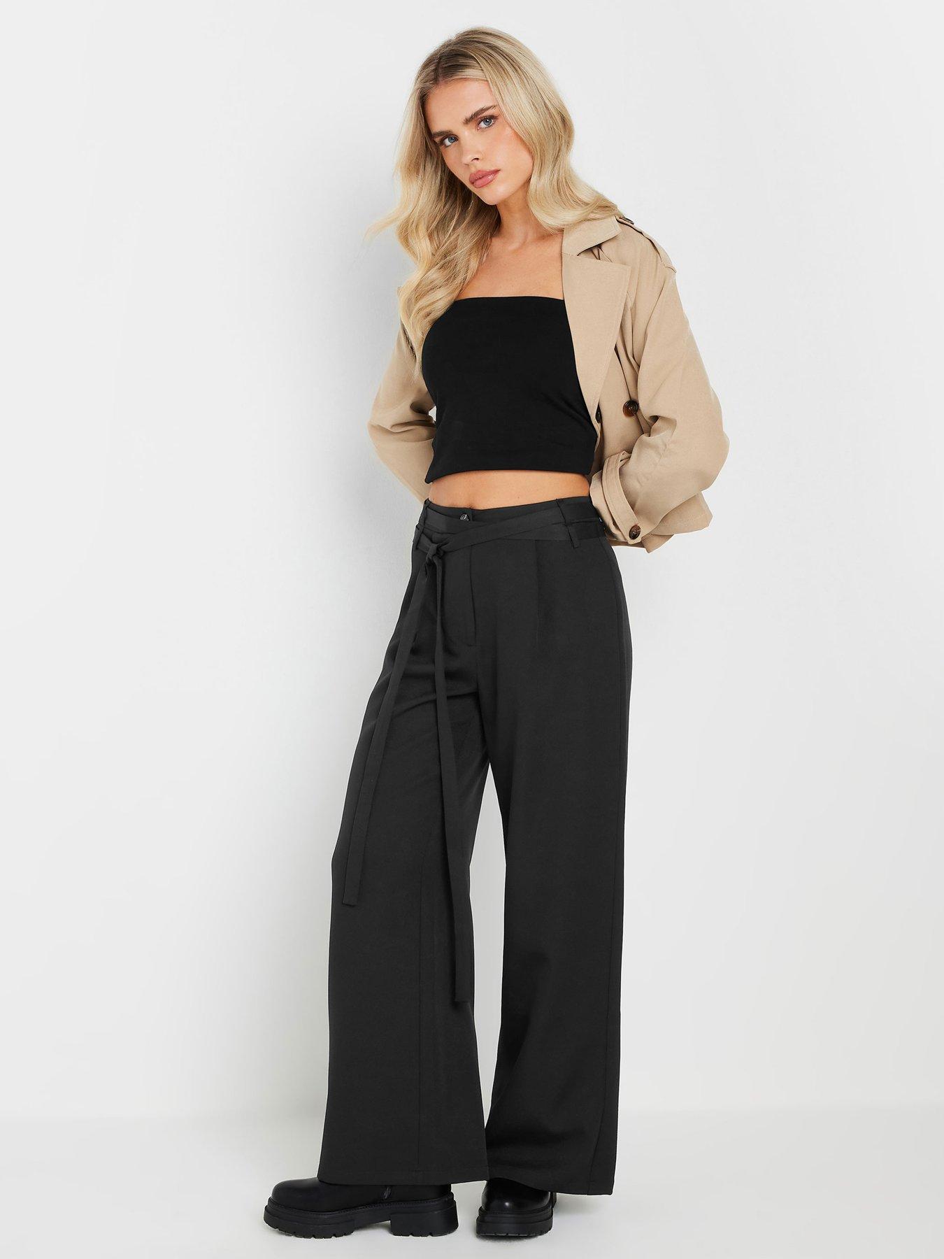 undefined Petite Double Wrap Wide Leg Trouser 27" - Black