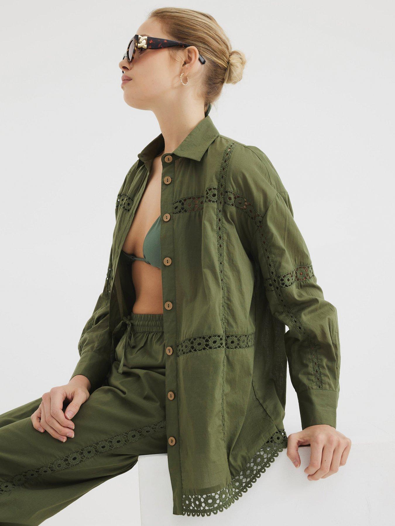  image of river-island-lace-insert-shirt-green