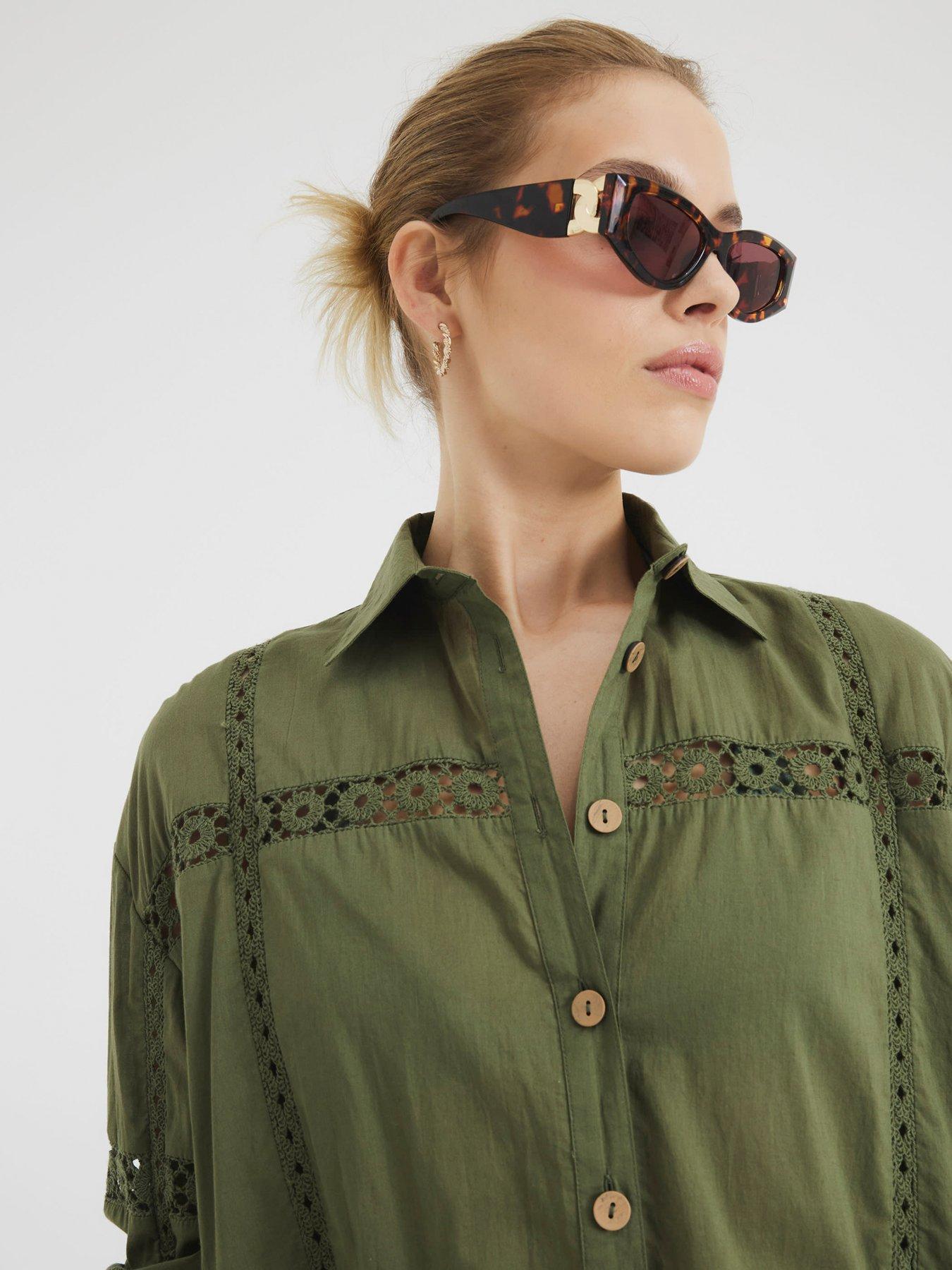  image of river-island-lace-insert-shirt-green