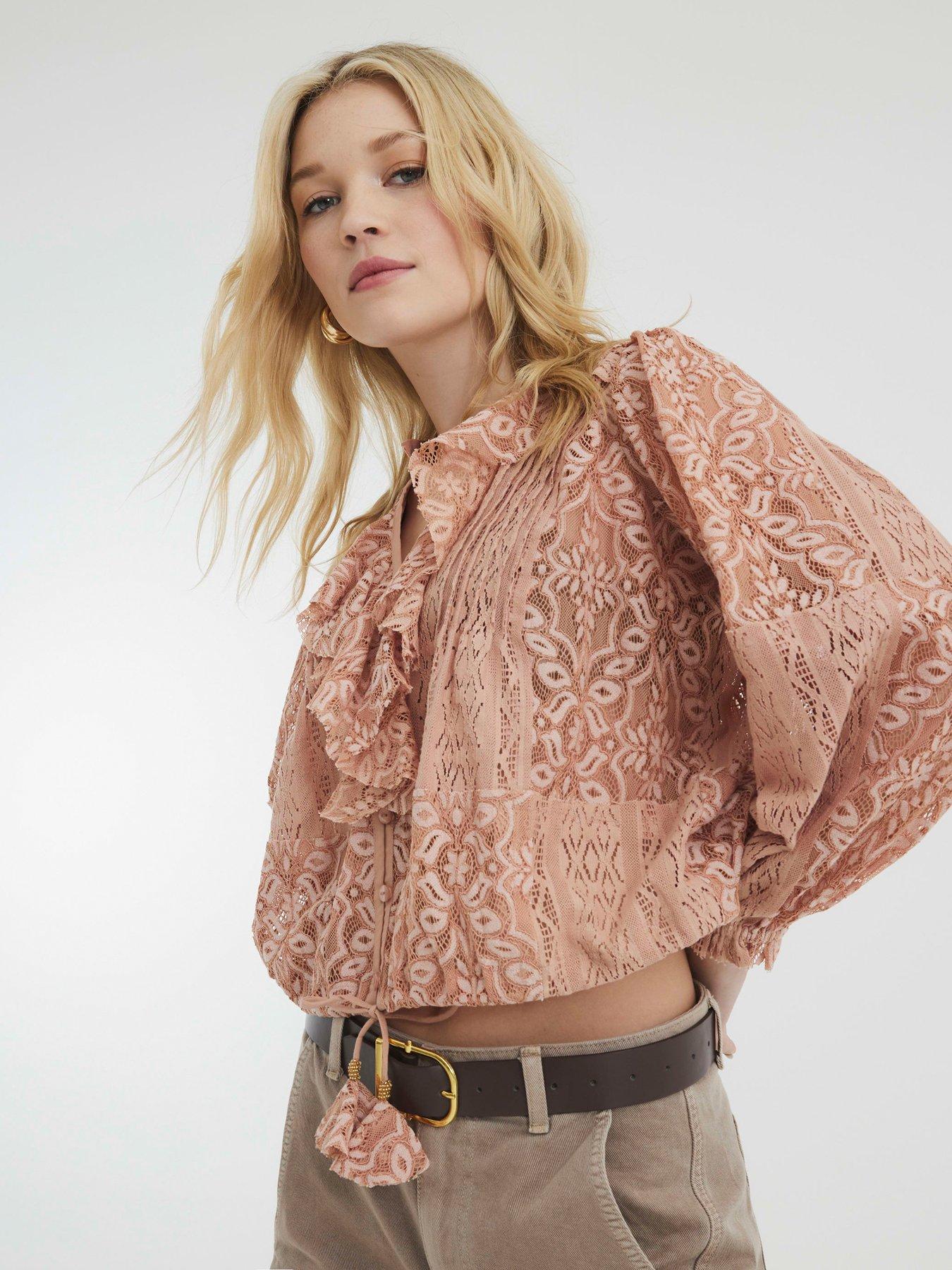 River Island All Over Lace Ruffle Top - Pink