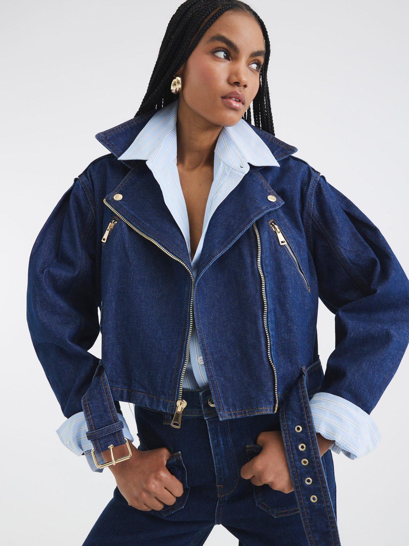 River Island Denim Biker Jacket - Denim - Blue