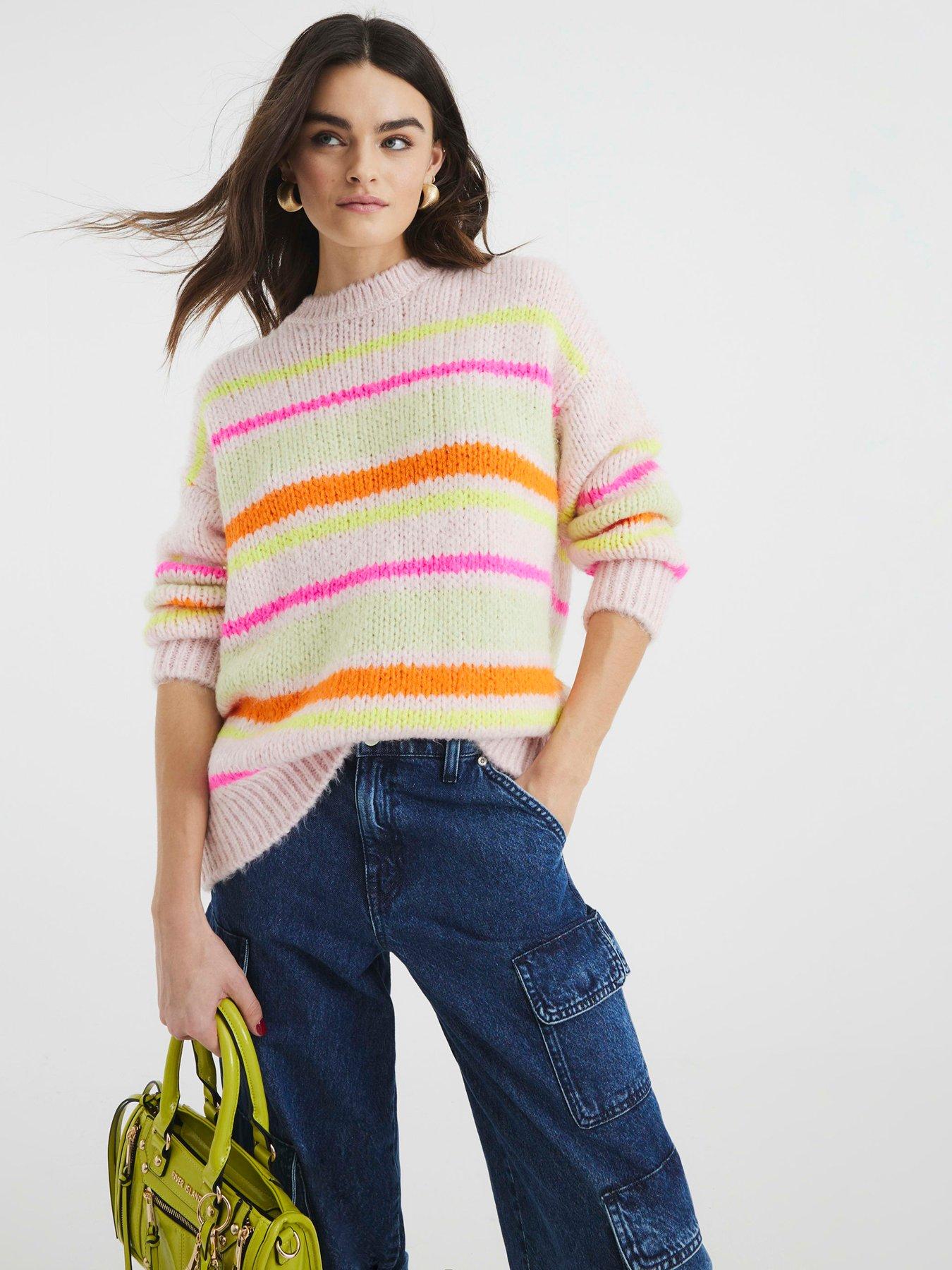  image of river-island-stripe-jumper-pink