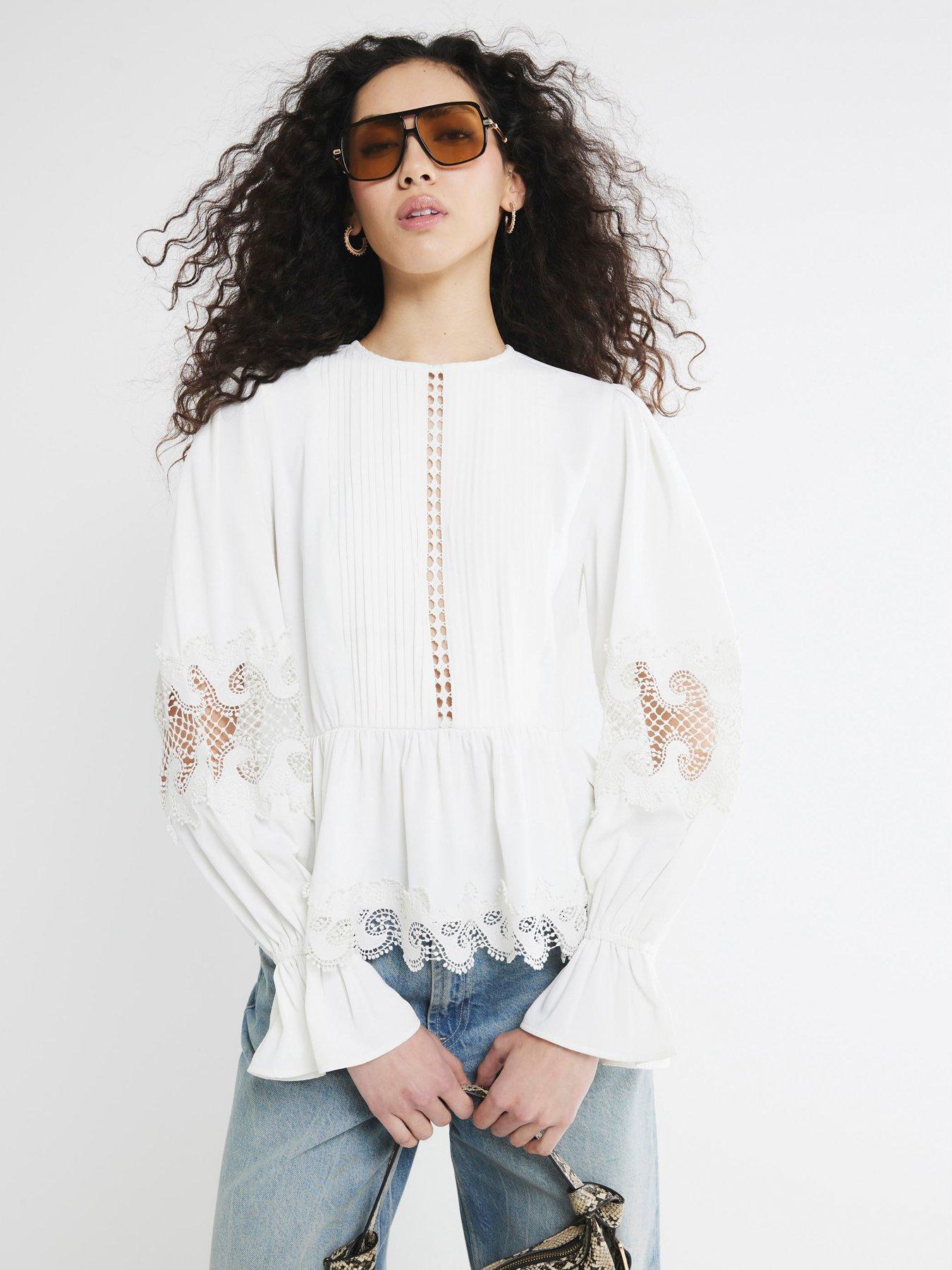  image of river-island-pintuck-detail-peplum-blouse-white