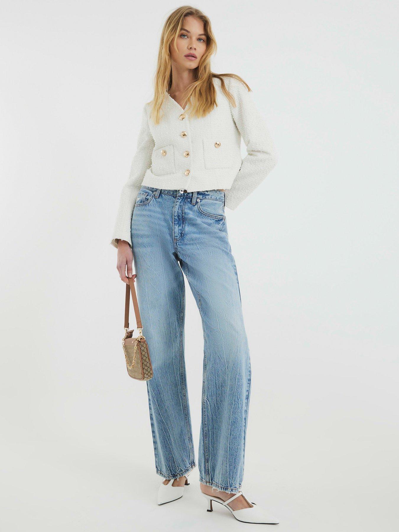  image of river-island-pocket-detail-boucle-jacket-cream