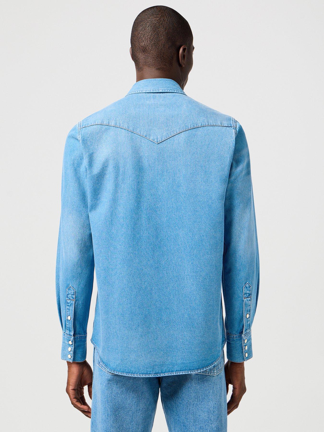  image of wrangler-long-sleeve-western-denim-shirt--blue