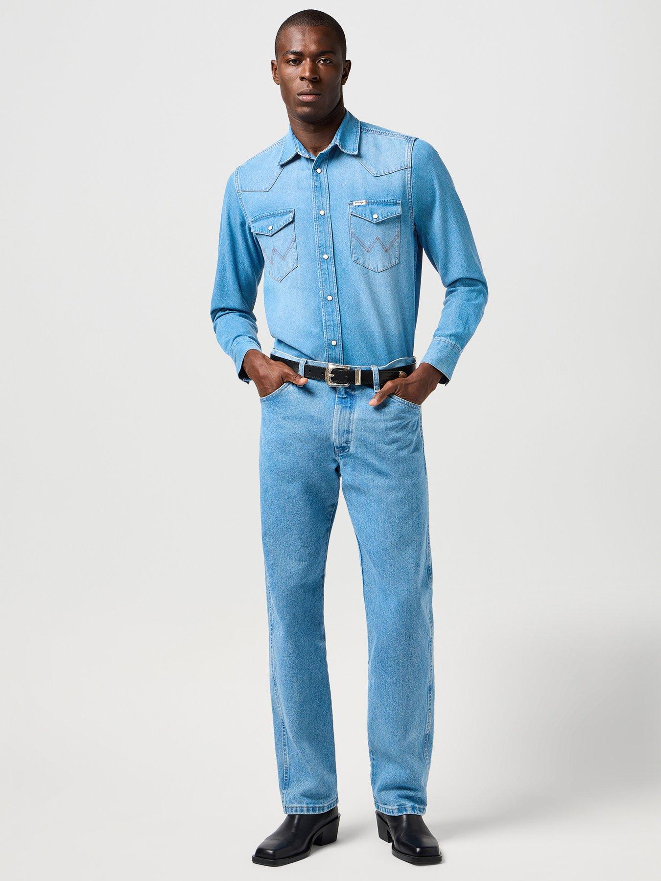  image of wrangler-long-sleeve-western-denim-shirt--blue