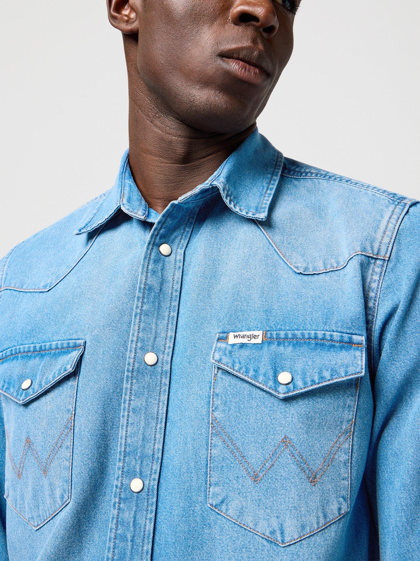  image of wrangler-long-sleeve-western-denim-shirt--blue