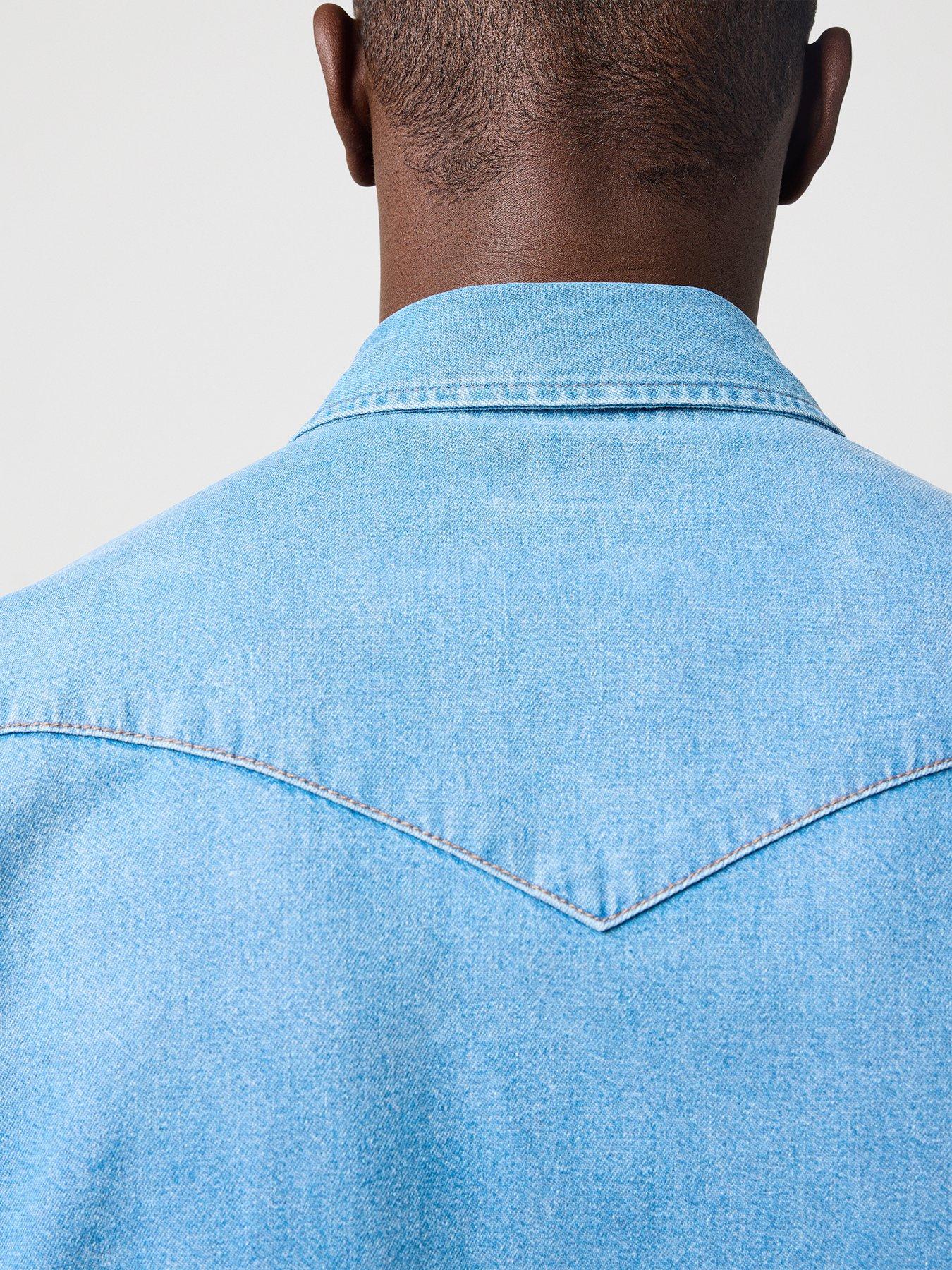  image of wrangler-long-sleeve-western-denim-shirt--blue