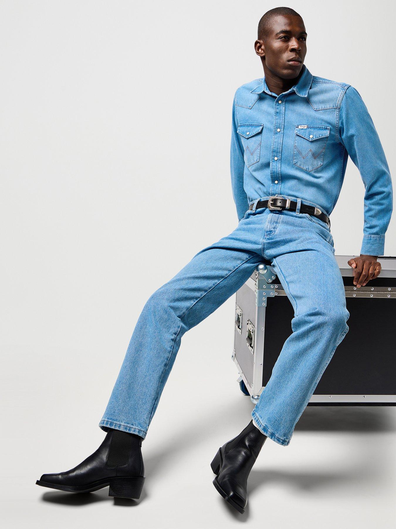  image of wrangler-long-sleeve-western-denim-shirt--blue