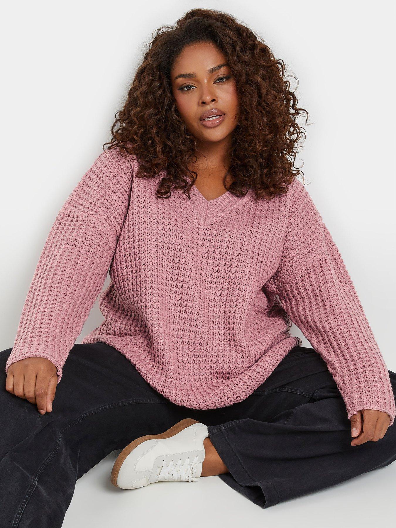 yours-curve-waffle-v-neck-jumper-pink