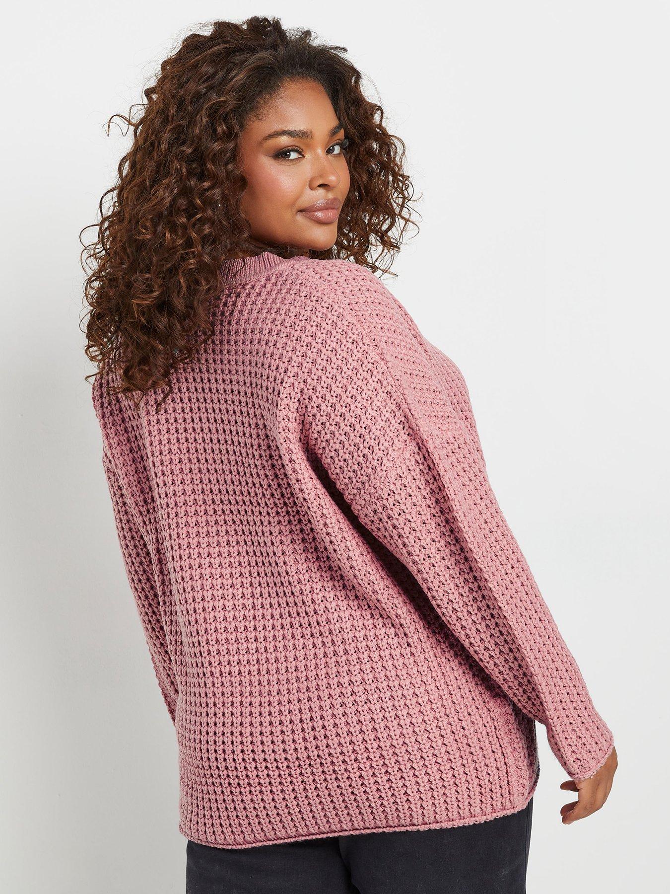  image of yours-curve-waffle-v-neck-jumper-pink