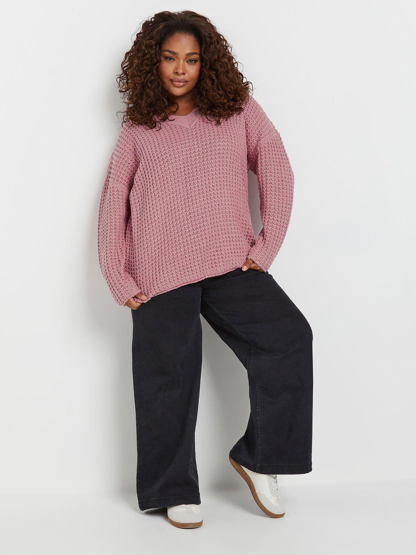  image of yours-curve-waffle-v-neck-jumper-pink