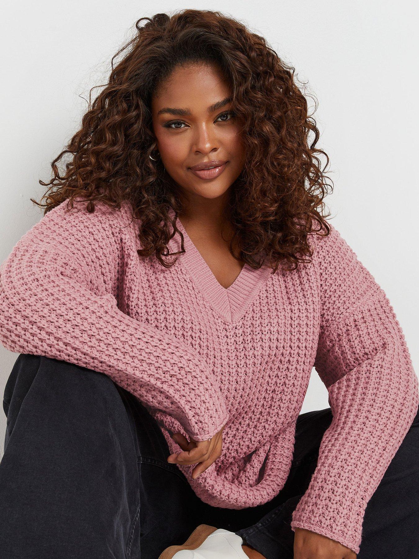  image of yours-curve-waffle-v-neck-jumper-pink