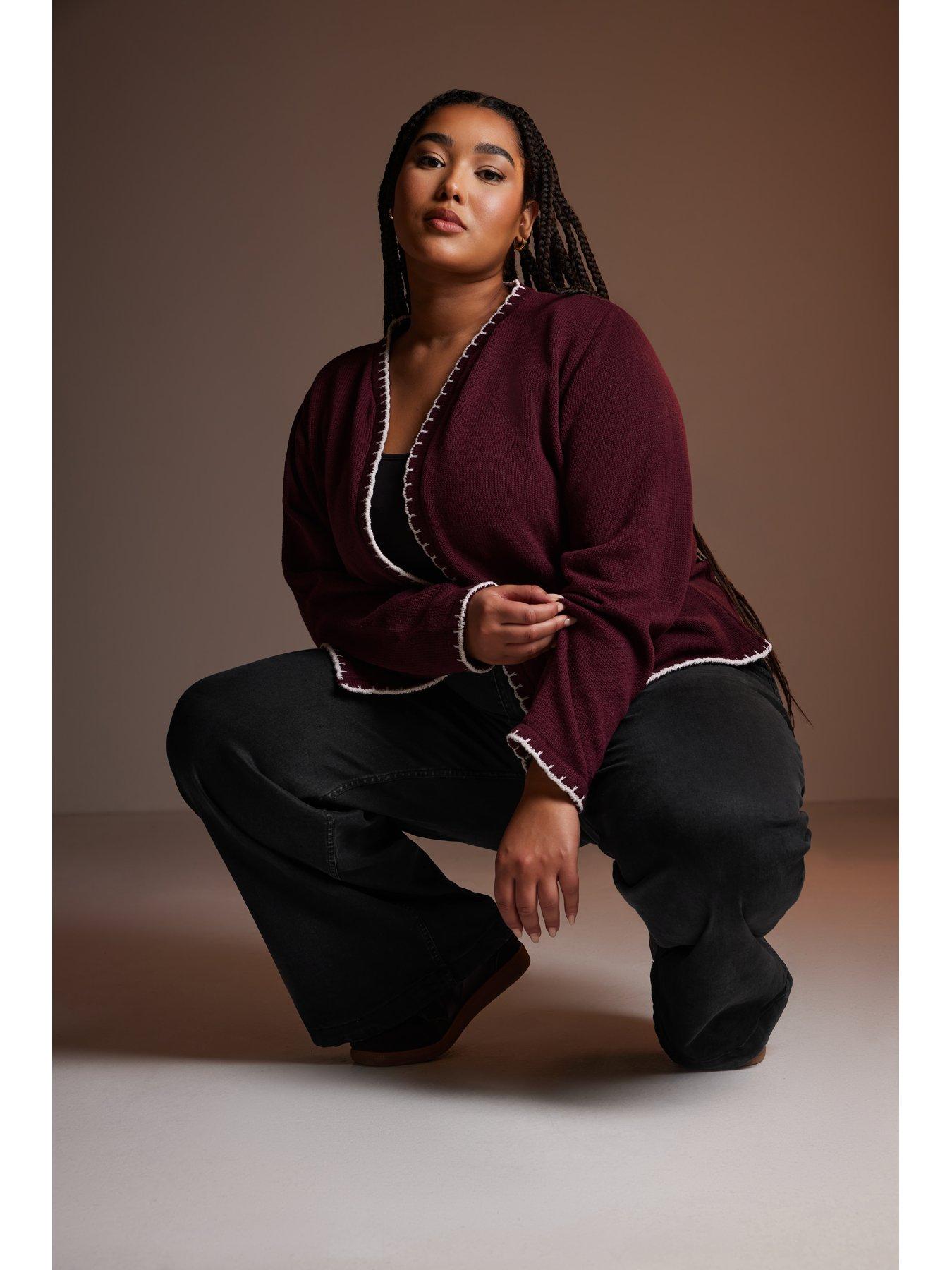 undefined Curve Scalloped Edge Short Cardigan - Purple