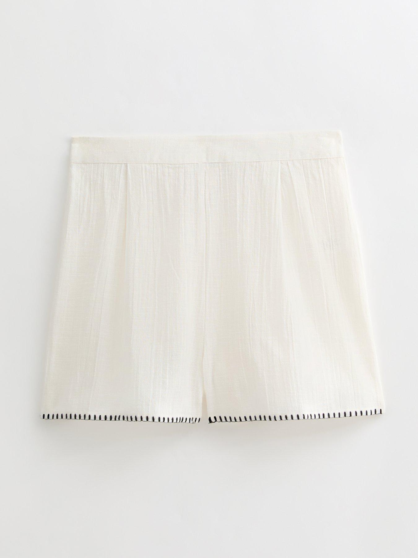  image of new-look-cream-textured-blanket-stitch-beach-shorts
