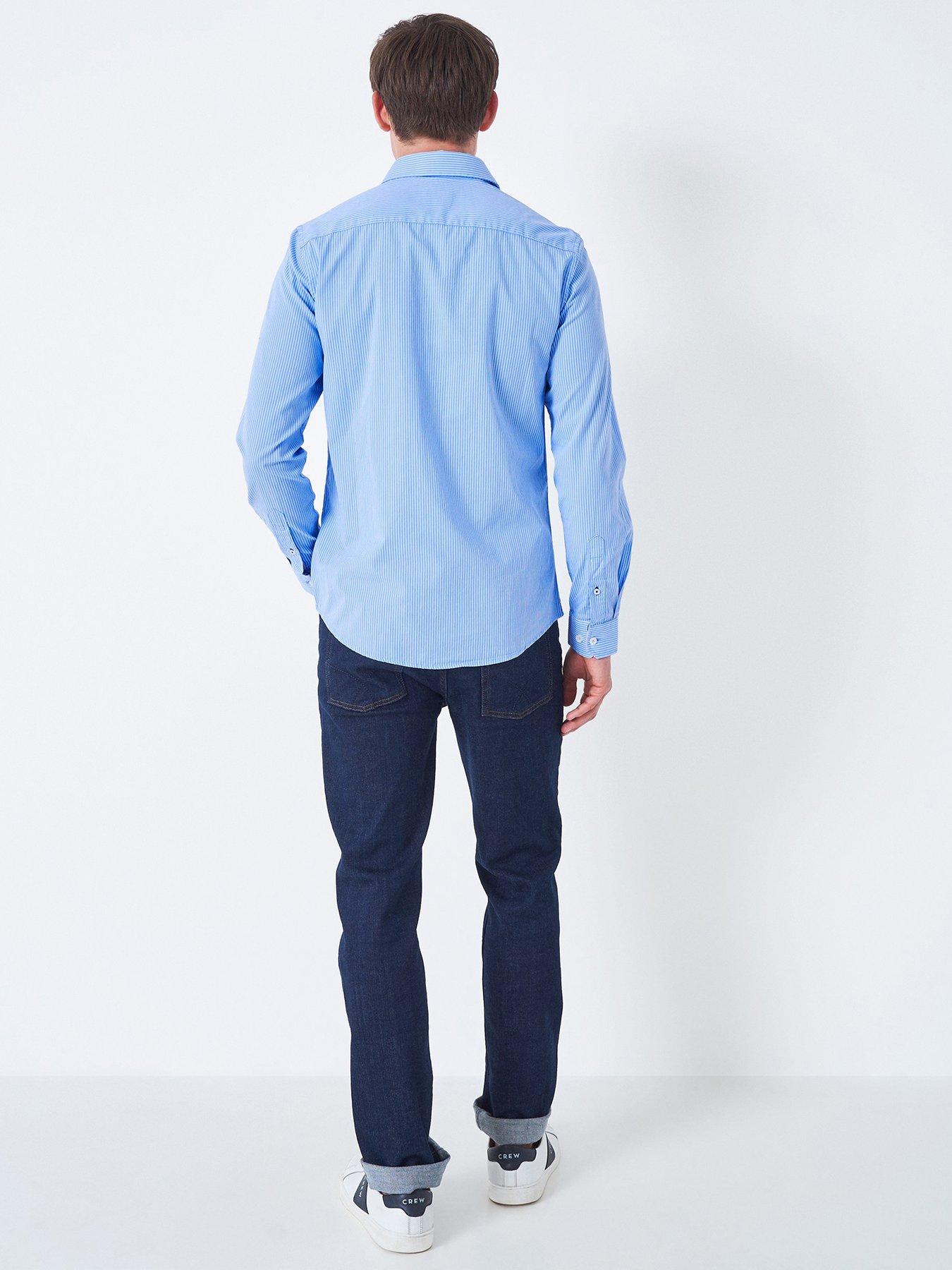  image of crew-clothing-slim-micro-stripe-long-sleeve-shirt-blue