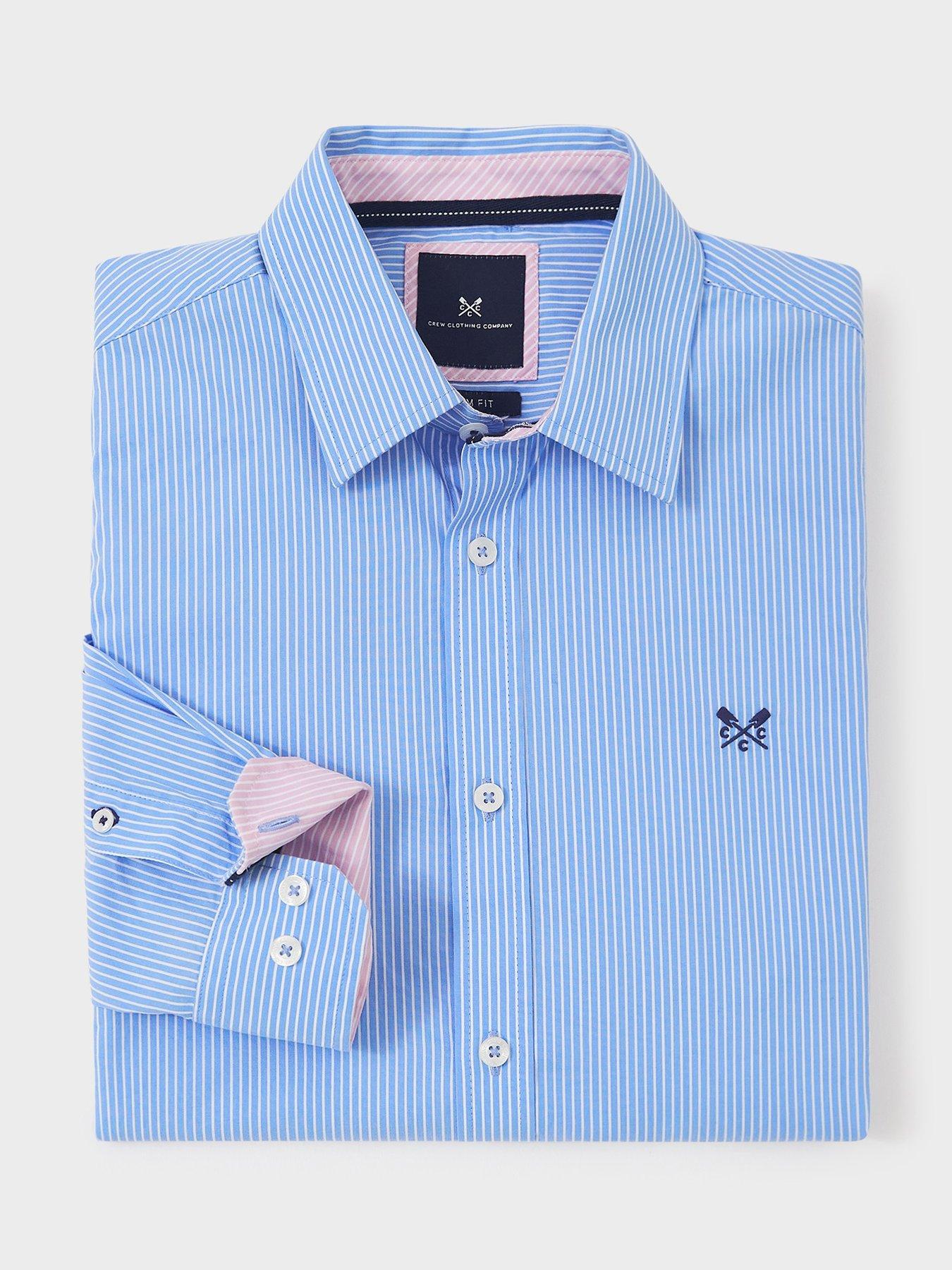  image of crew-clothing-slim-micro-stripe-long-sleeve-shirt-blue