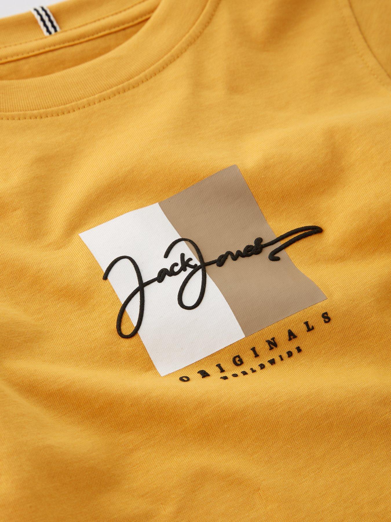  image of jack-jones-mini-younger-boys-frederiksberg-script-short-sleeve-t-shirt-yellow