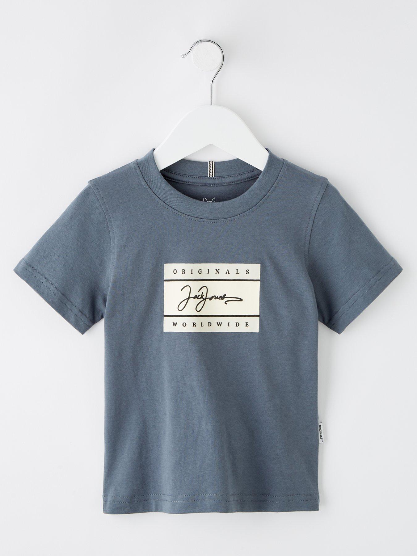  image of jack-jones-mini-younger-boys-frederiksberg-script-short-sleeve-t-shirt--grey