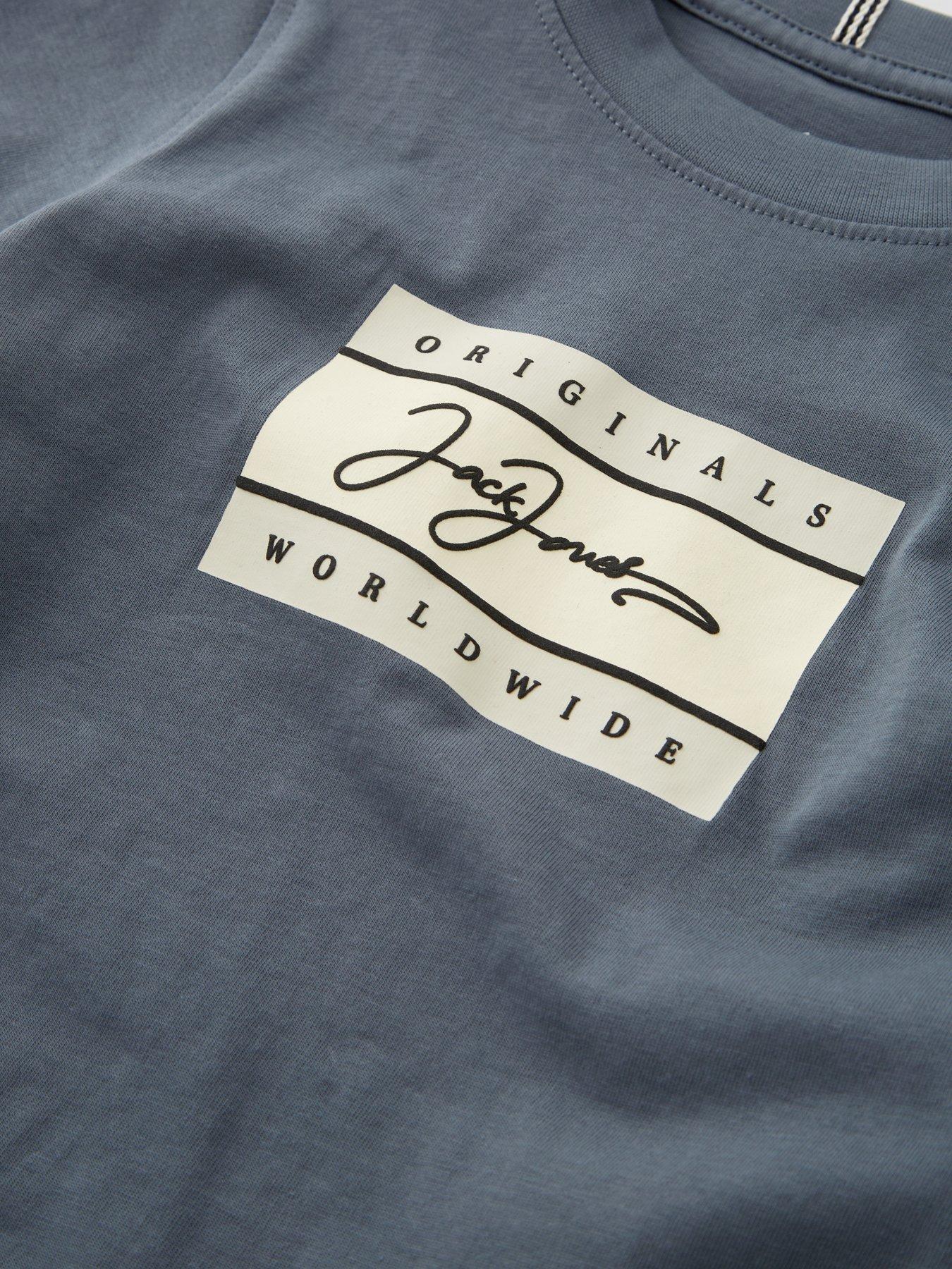  image of jack-jones-mini-younger-boys-frederiksberg-script-short-sleeve-t-shirt--grey