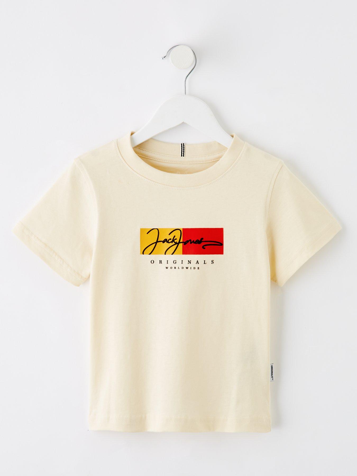  image of jack-jones-mini-younger-boys-frederiksberg-script-short-sleeve-t-shirt-cream