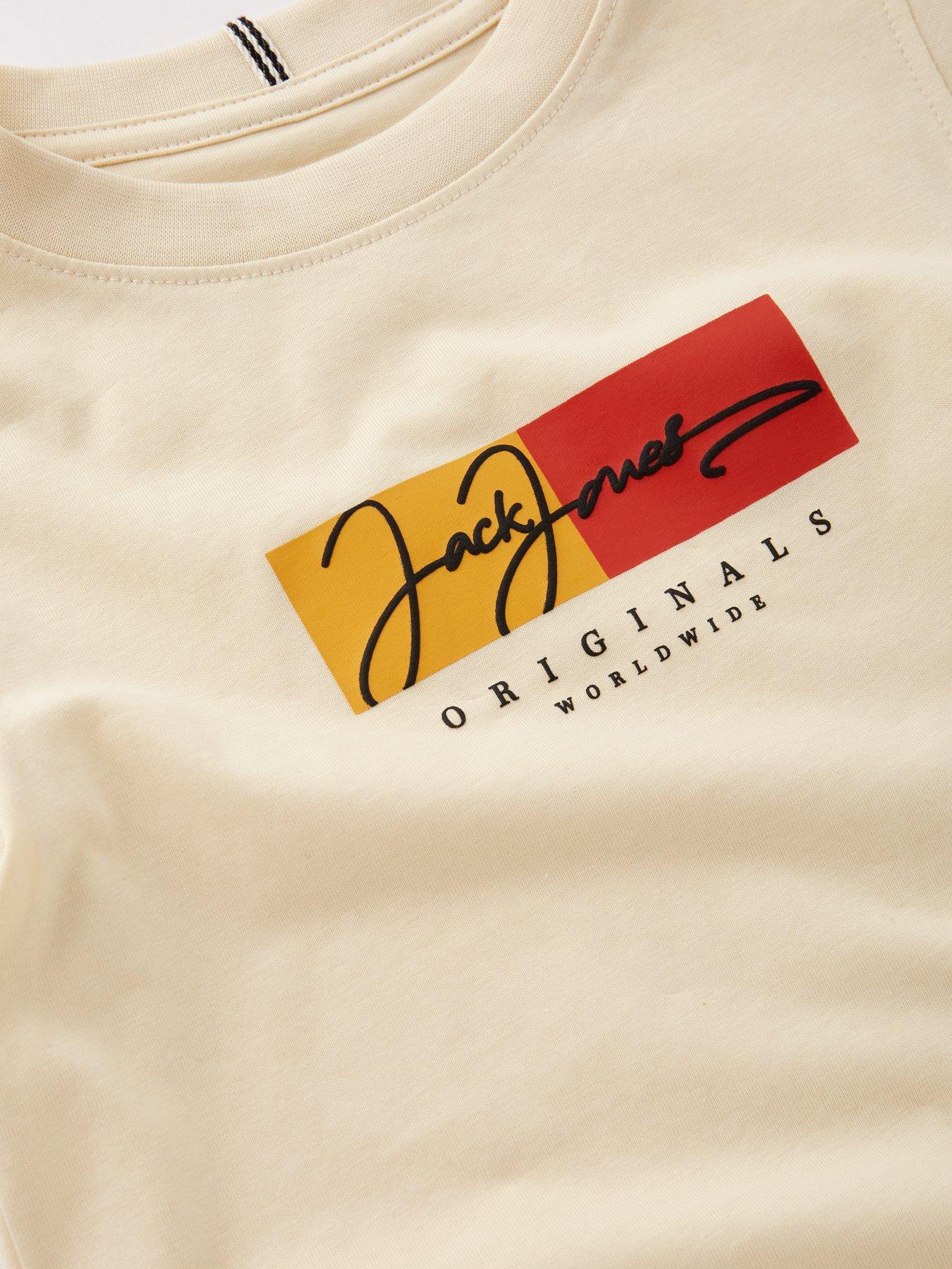  image of jack-jones-mini-younger-boys-frederiksberg-script-short-sleeve-t-shirt-cream