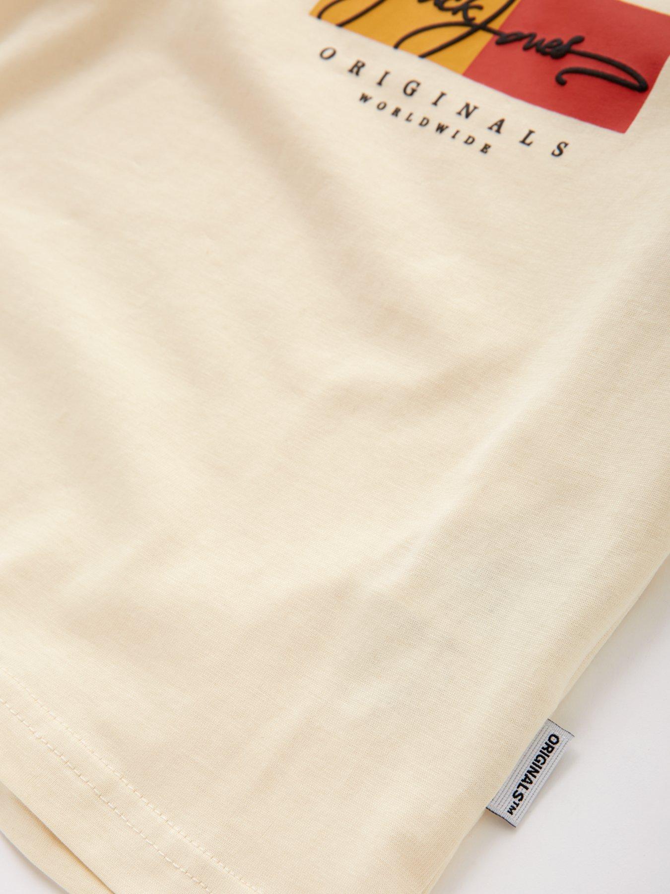  image of jack-jones-mini-younger-boys-frederiksberg-script-short-sleeve-t-shirt-cream
