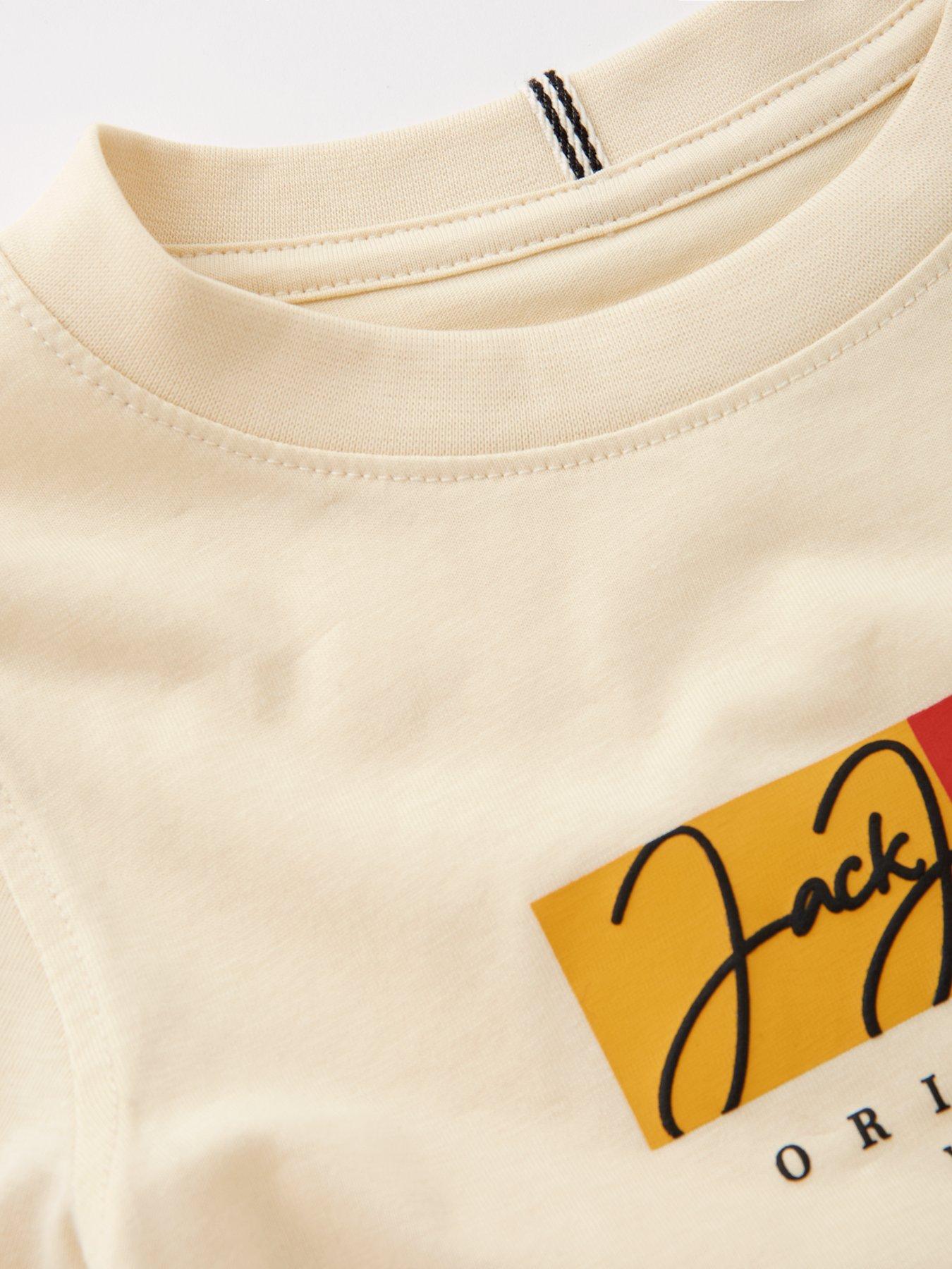  image of jack-jones-mini-younger-boys-frederiksberg-script-short-sleeve-t-shirt-cream