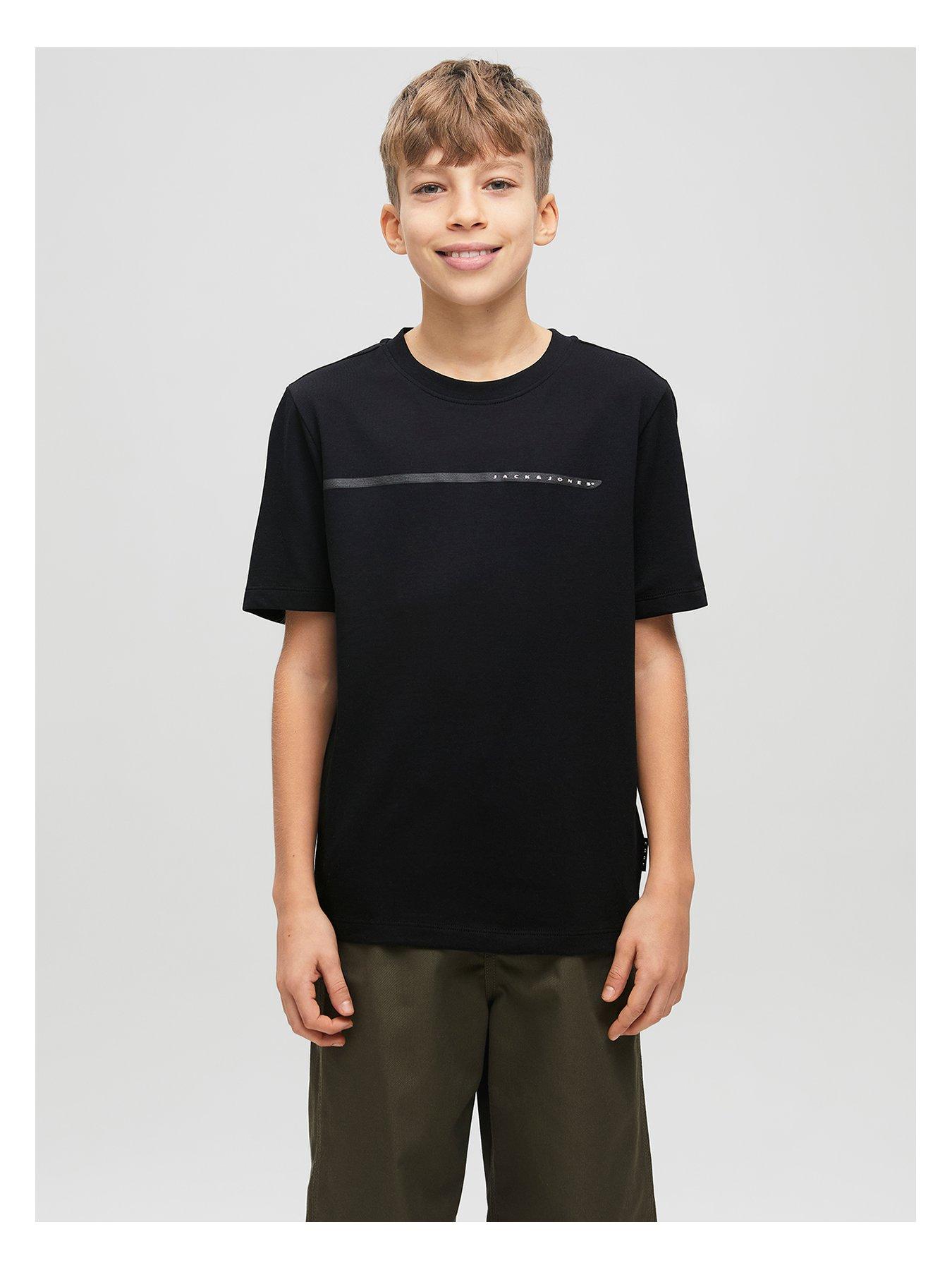  image of jack-jones-junior-boys-fusion-full-branding-short-sleeve-t-shirt-black