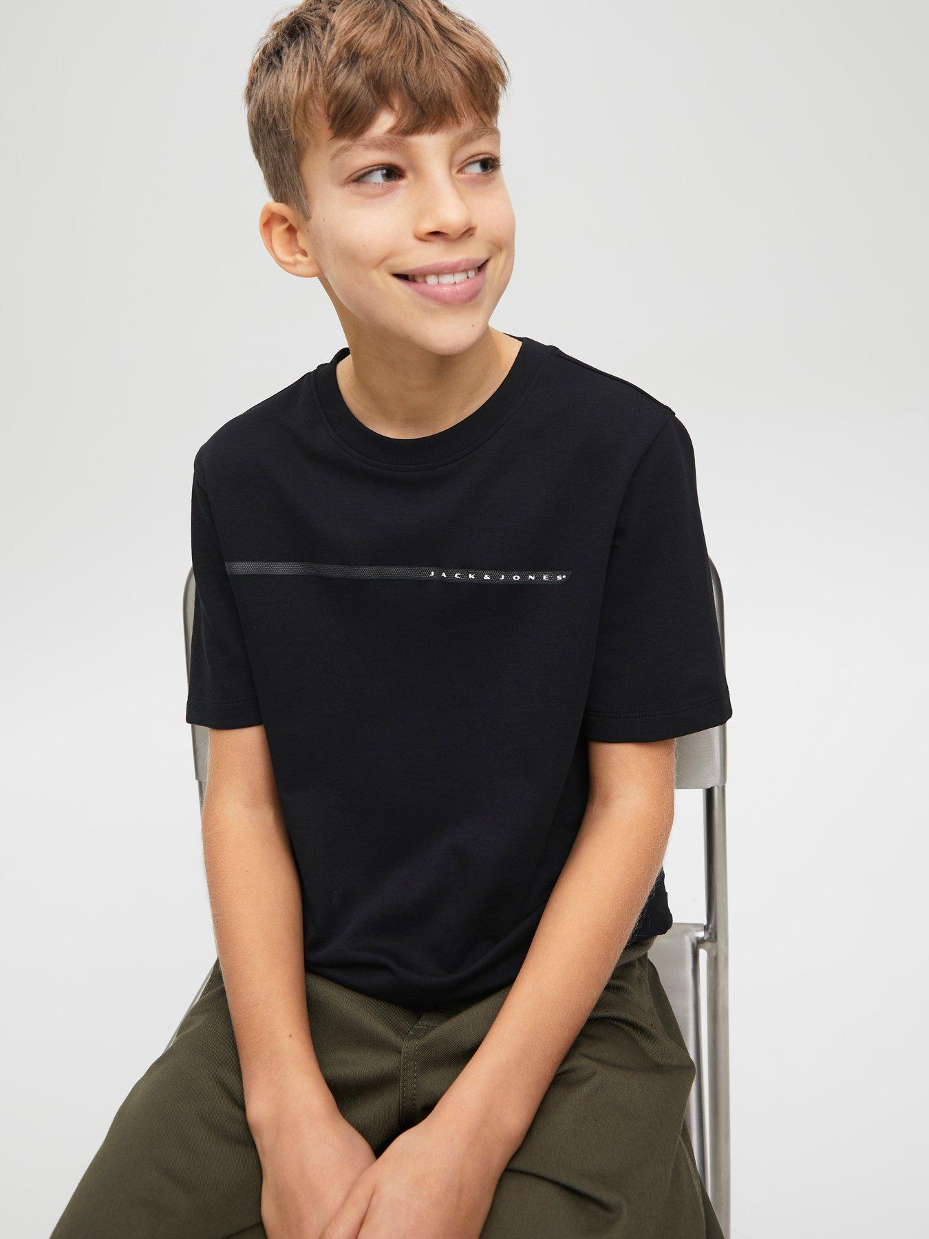  image of jack-jones-junior-boys-fusion-full-branding-short-sleeve-t-shirt-black