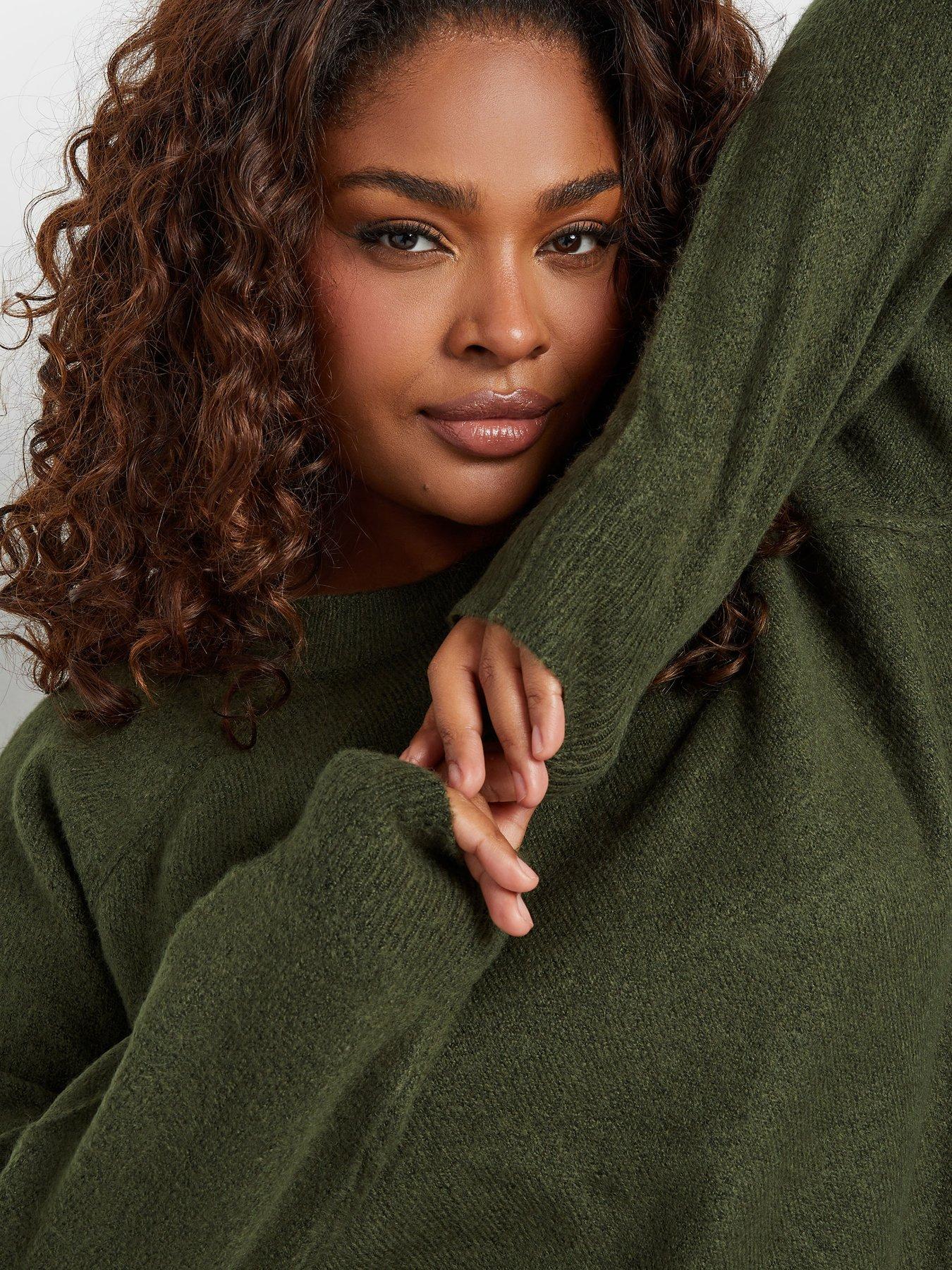  image of yours-curve-seam-detail-soft-jumper-green