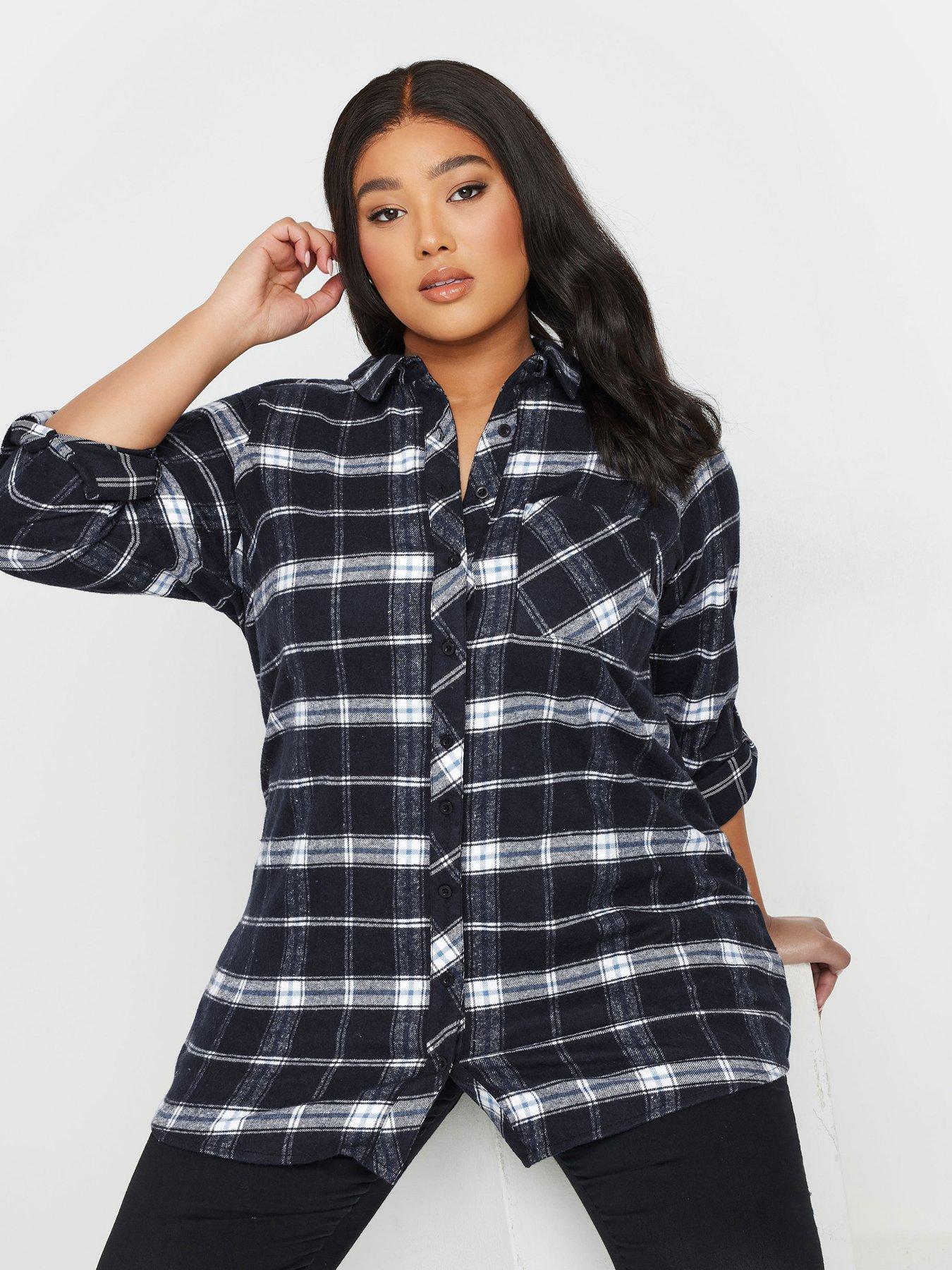 yours-curve-brushed-check-shirt-blue