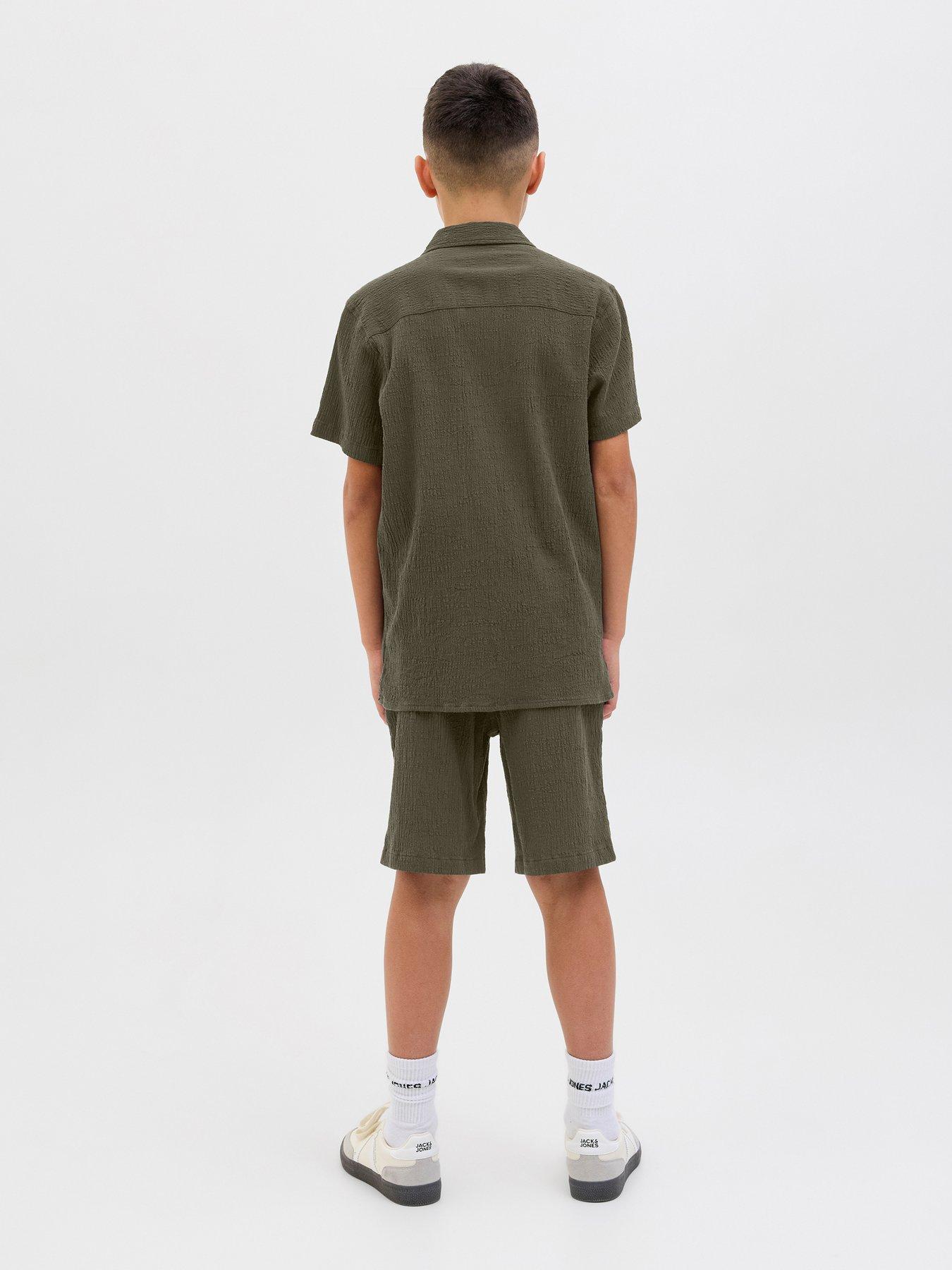 Image 2 of 6 of Jack & Jones Junior Boys Crinkle Co-ord Short Sleeve Shirt - Khaki
